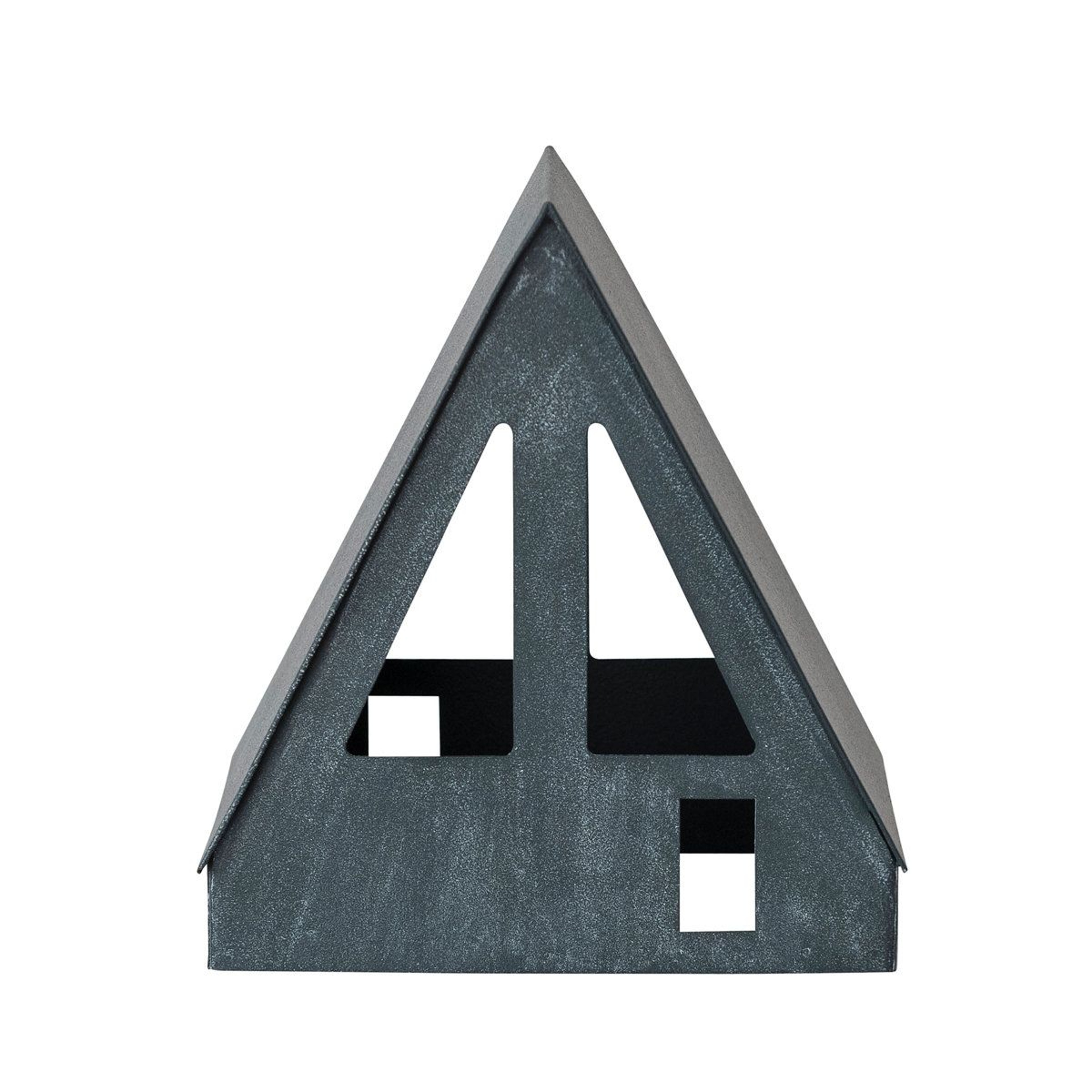 Antique Gray Iron House Figurine With Decorative Cutout Design 1