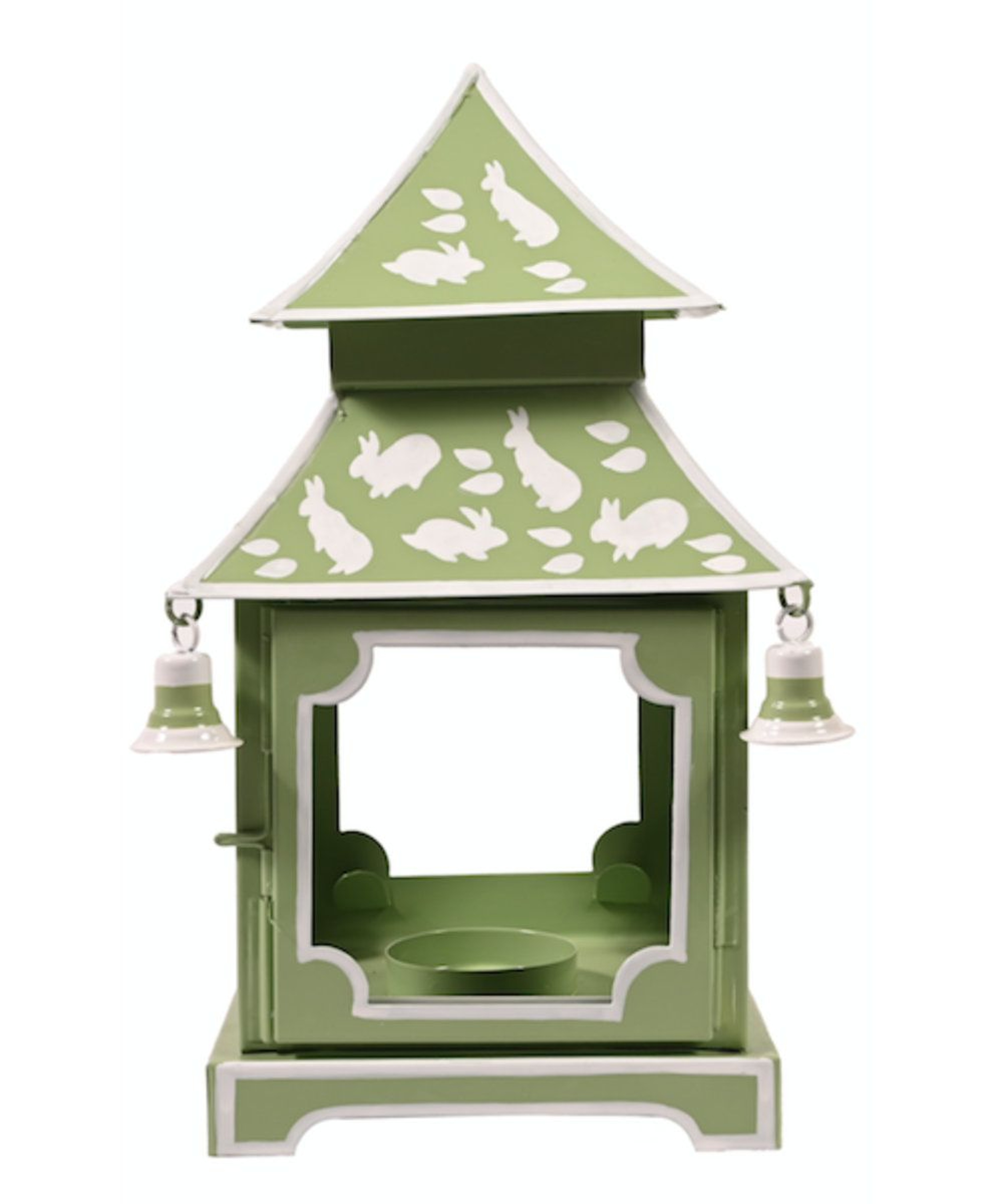 11Inch Metal Pagoda Tabletop Lantern With Floral Design And Hanging Bells 0