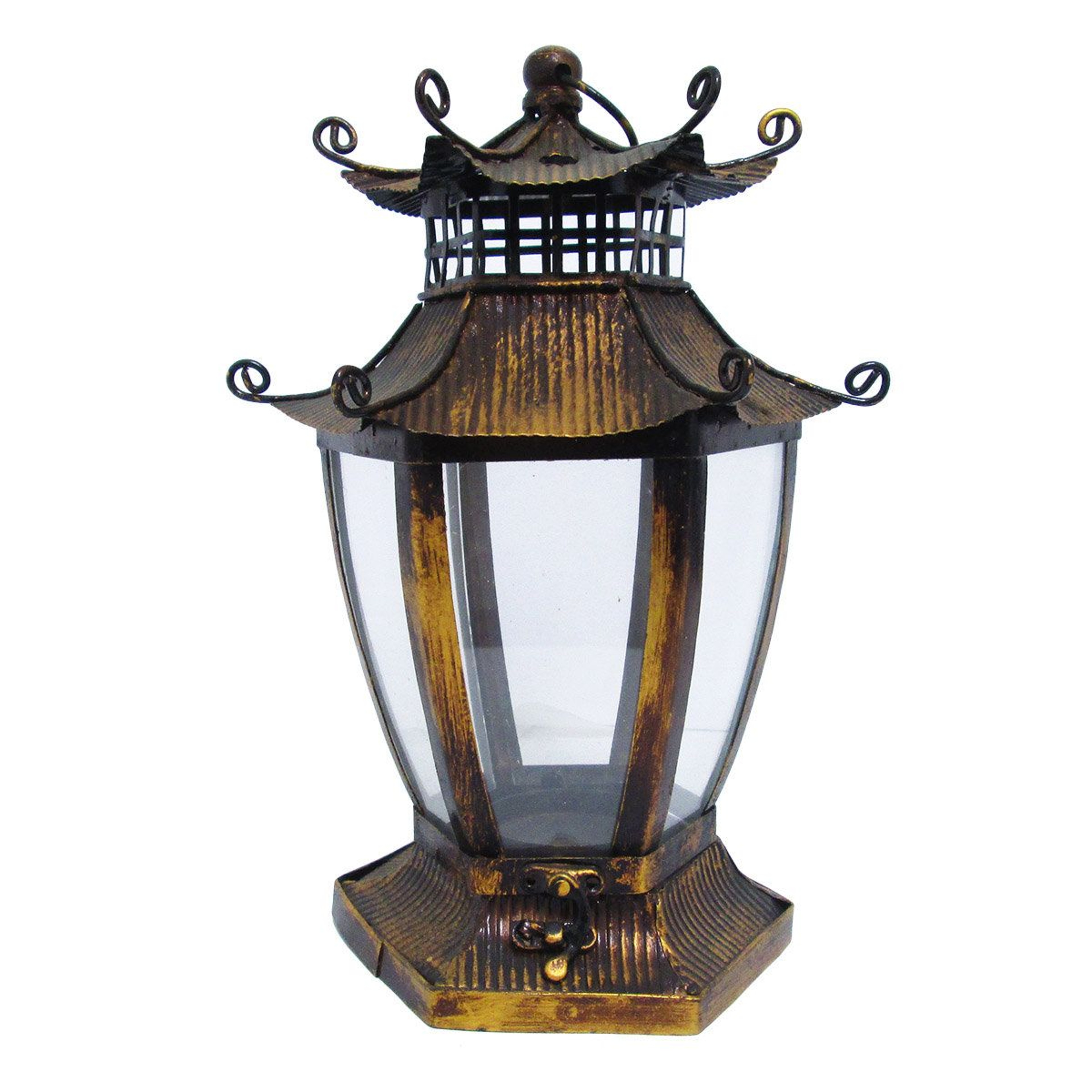 Vintage Brown Metal Tabletop Lantern With Glass Panels  115 Inch 0