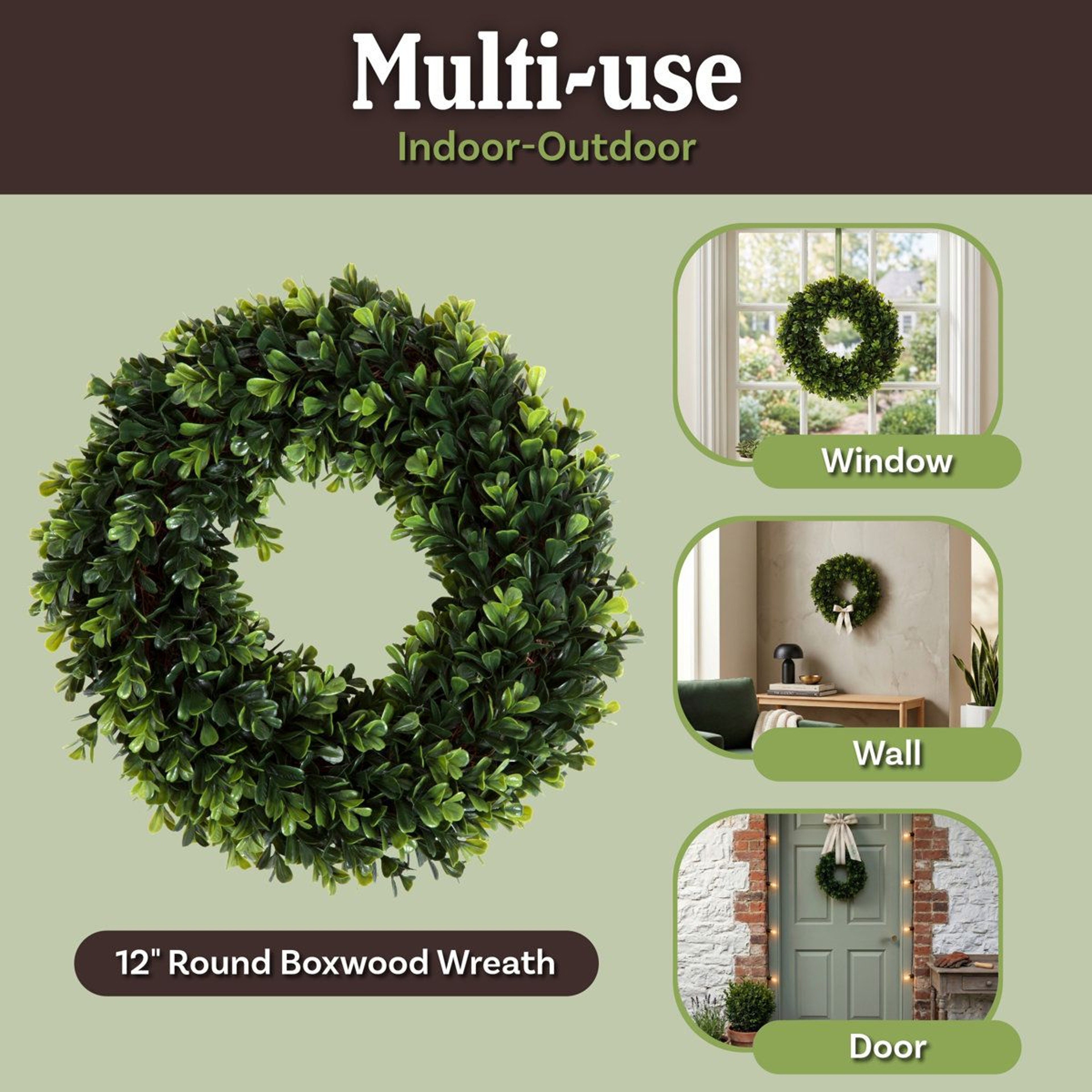 12Inch Artificial Boxwood Wreath UVResistant Greenery For Indoor And Outdoor Decor 2