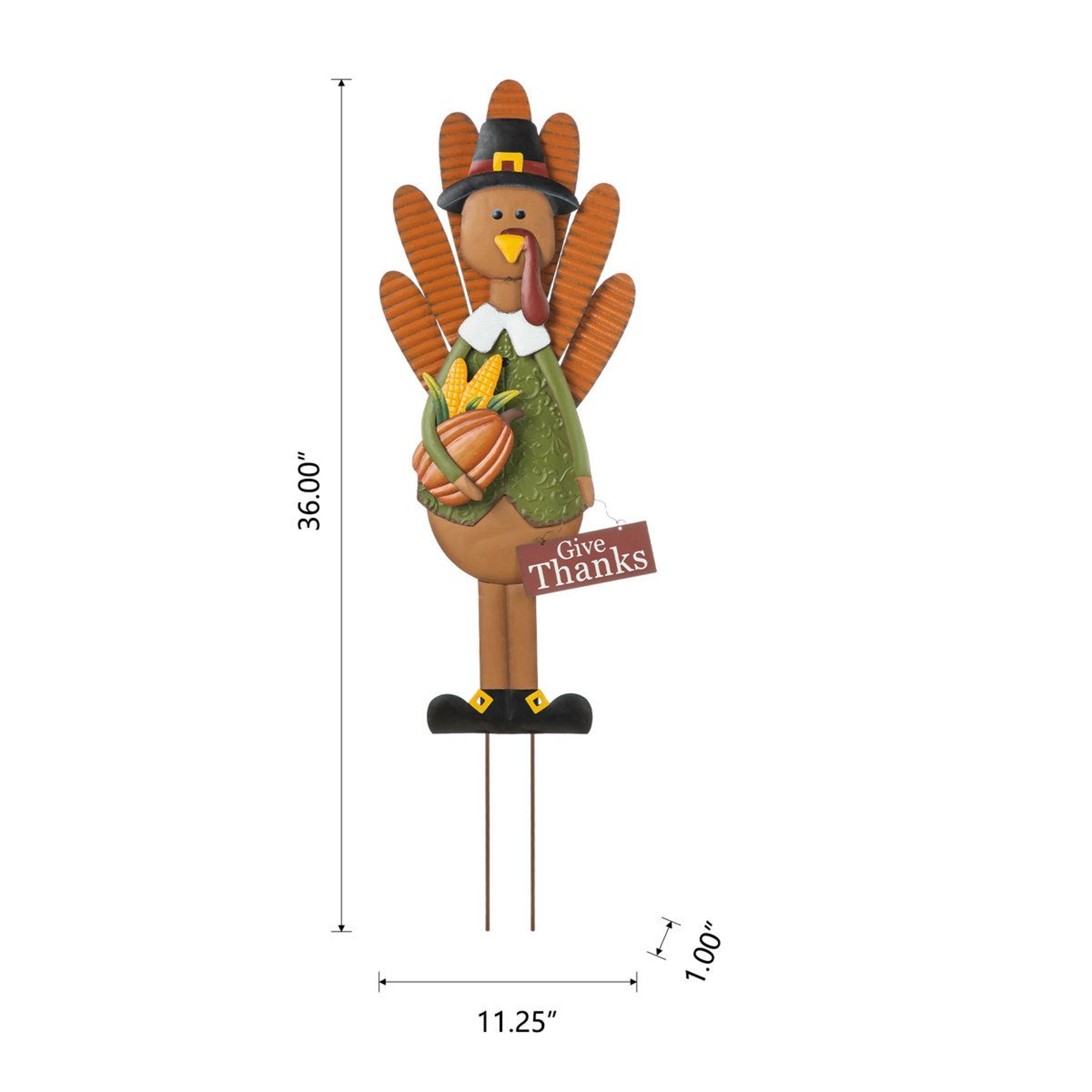 36Inch Thanksgiving Metal Turkey Yard Stake With Give Thanks Sign 3