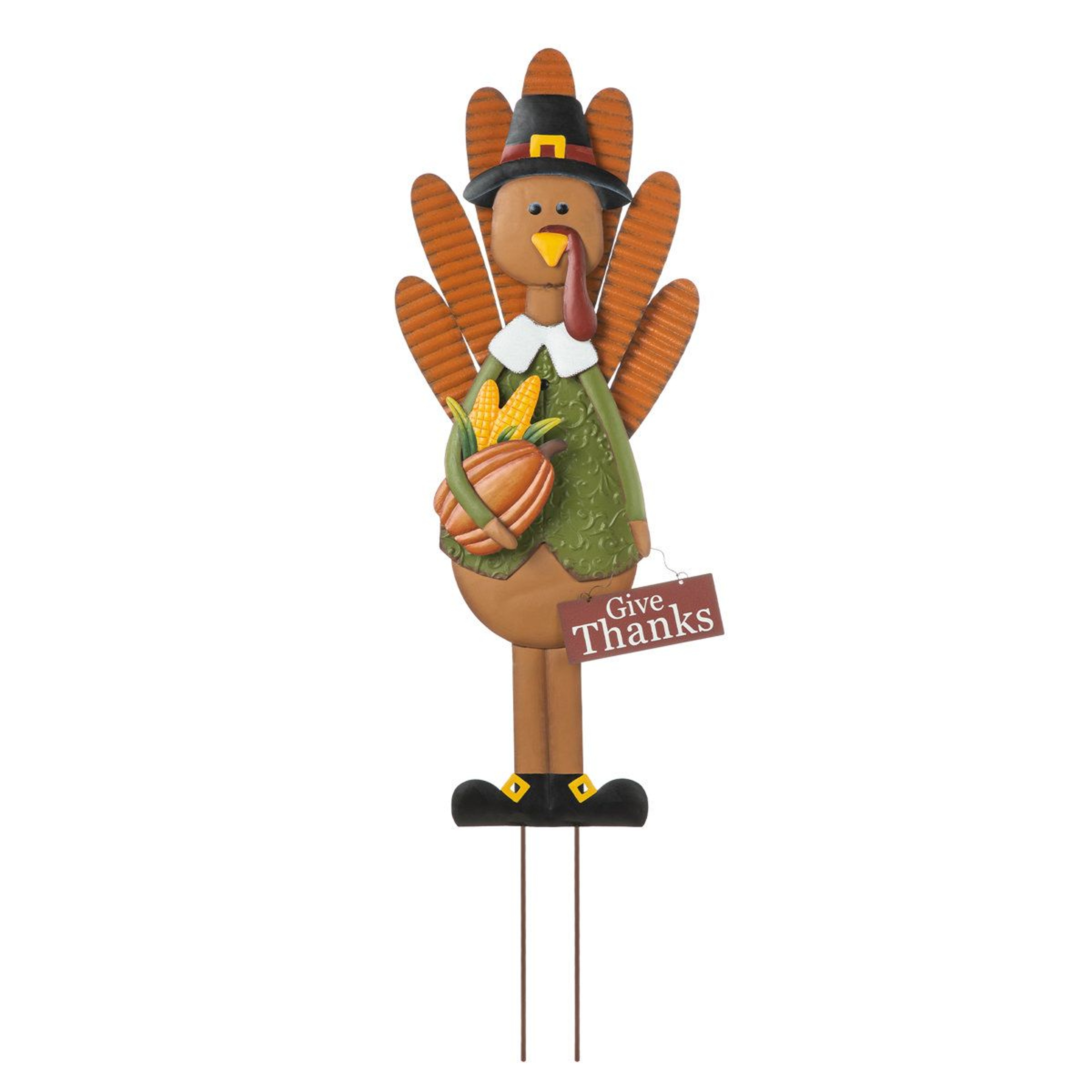 36Inch Thanksgiving Metal Turkey Yard Stake With Give Thanks Sign 0