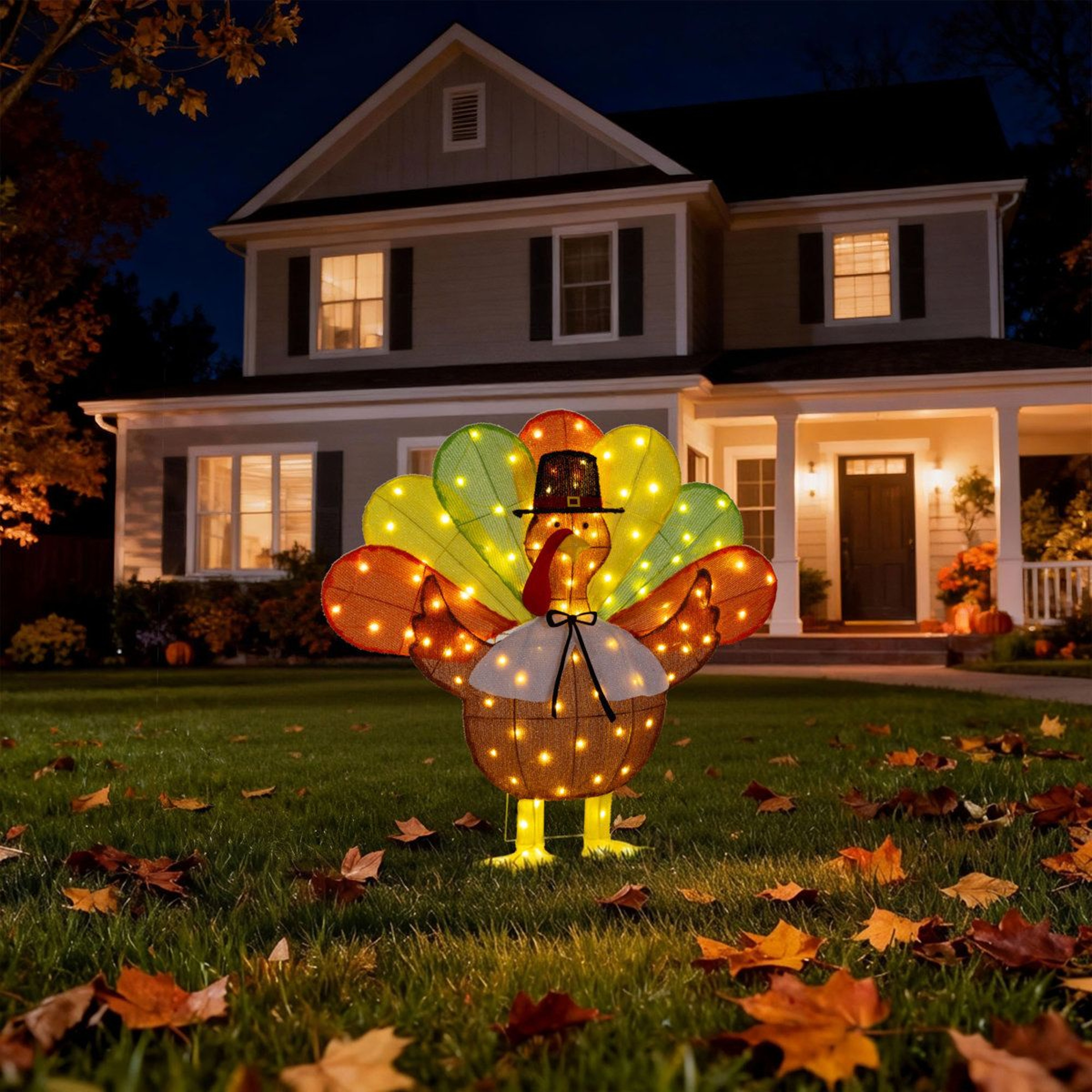 Lighted Thanksgiving Turkey Outdoor Decoration With 100 Warm White LED Lights 4