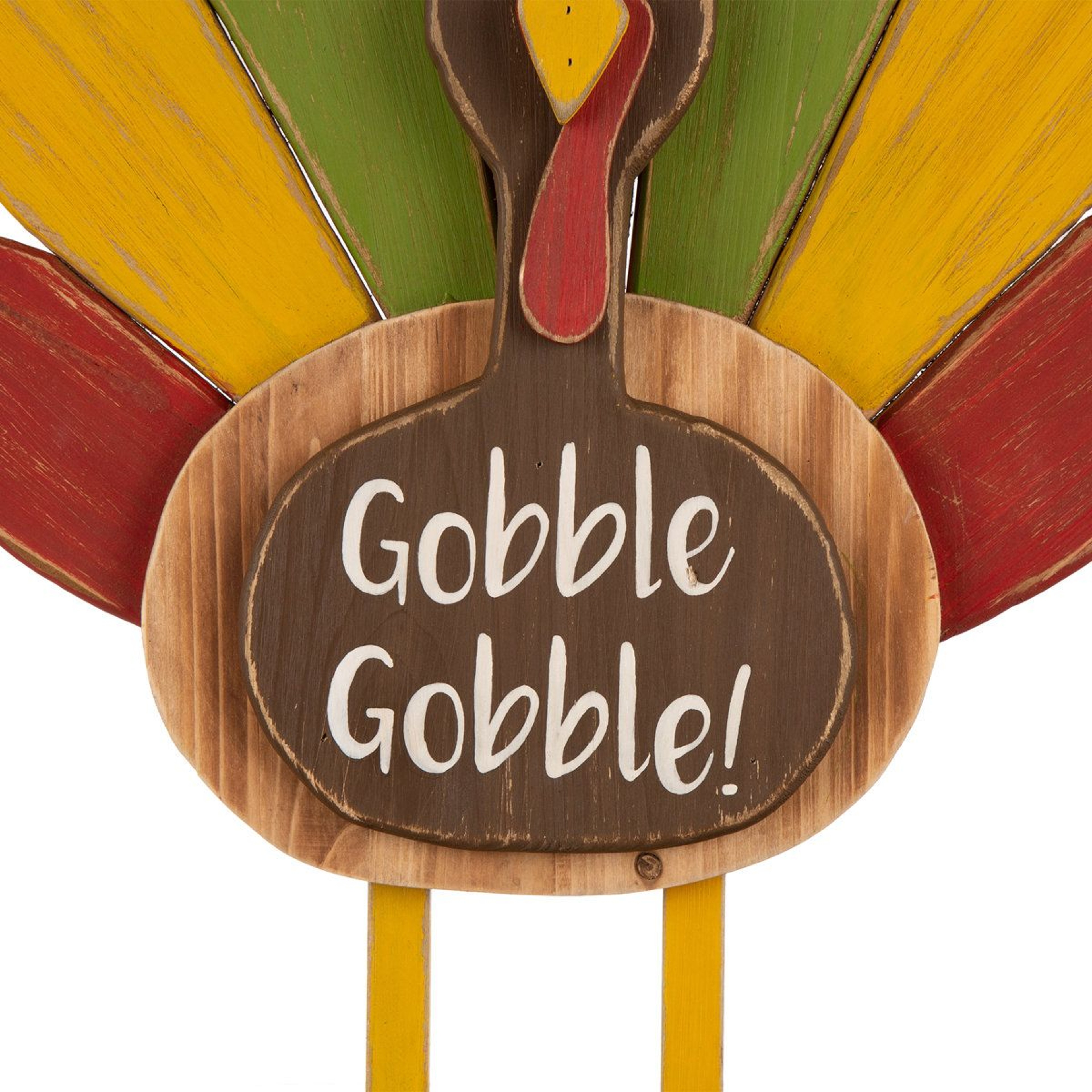 Thanksgiving Wooden Turkey Standing Decor With Colorful Tail And Gobble Sign 9