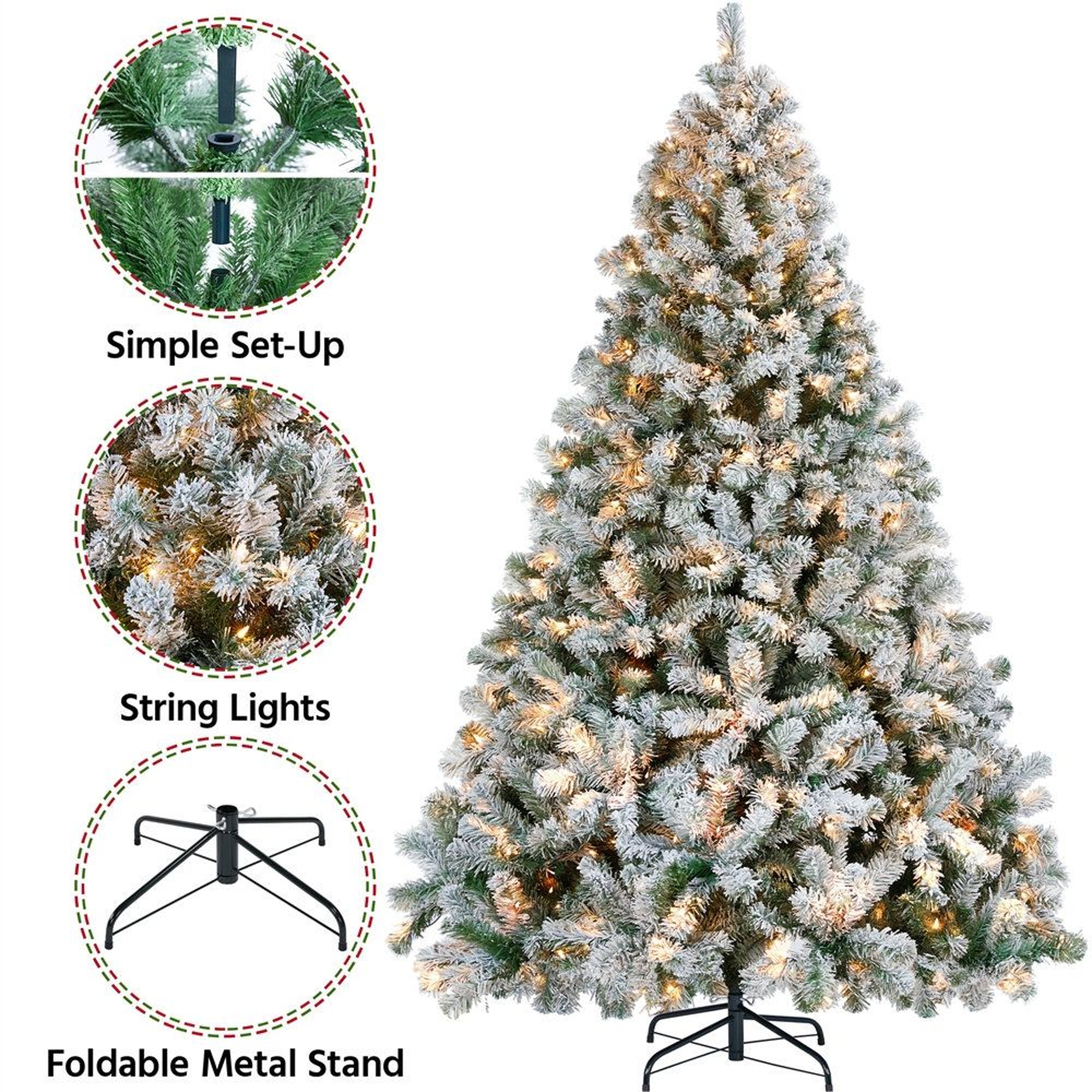75 Ft PreLit Flocked Artificial Christmas Tree With Warm White Lights 4