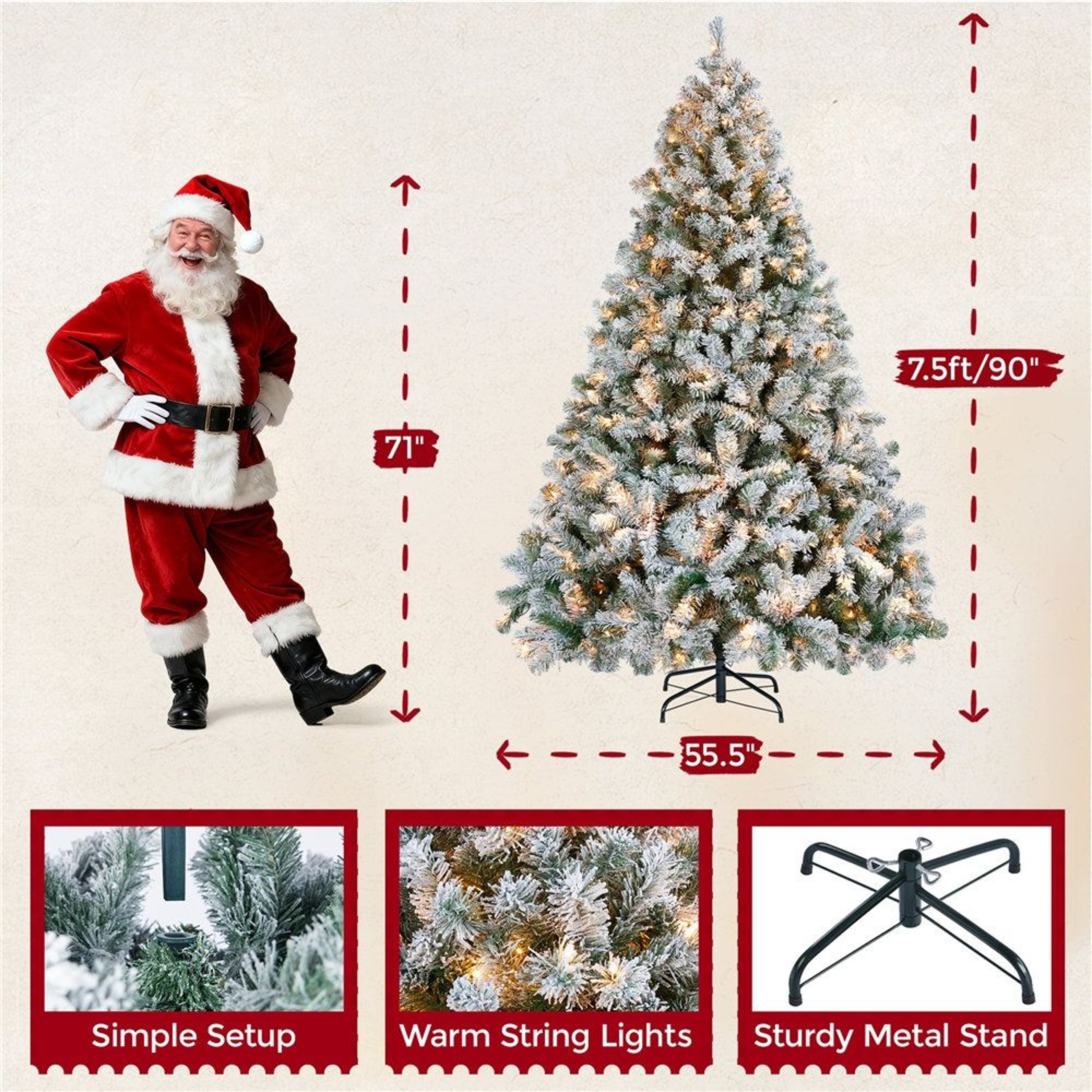 75 Ft PreLit Flocked Artificial Christmas Tree With Warm White Lights 1
