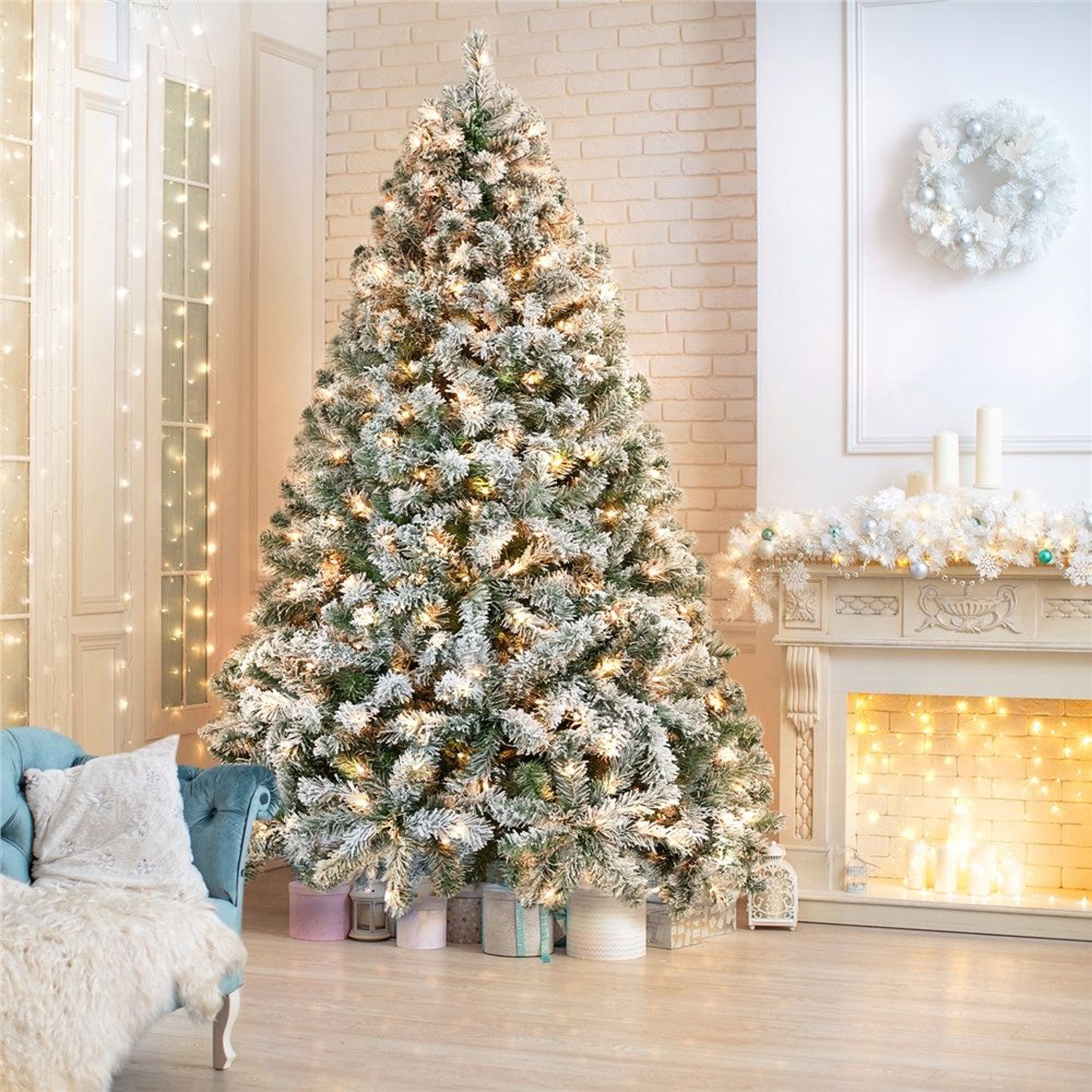 75 Ft PreLit Flocked Artificial Christmas Tree With Warm White Lights 7
