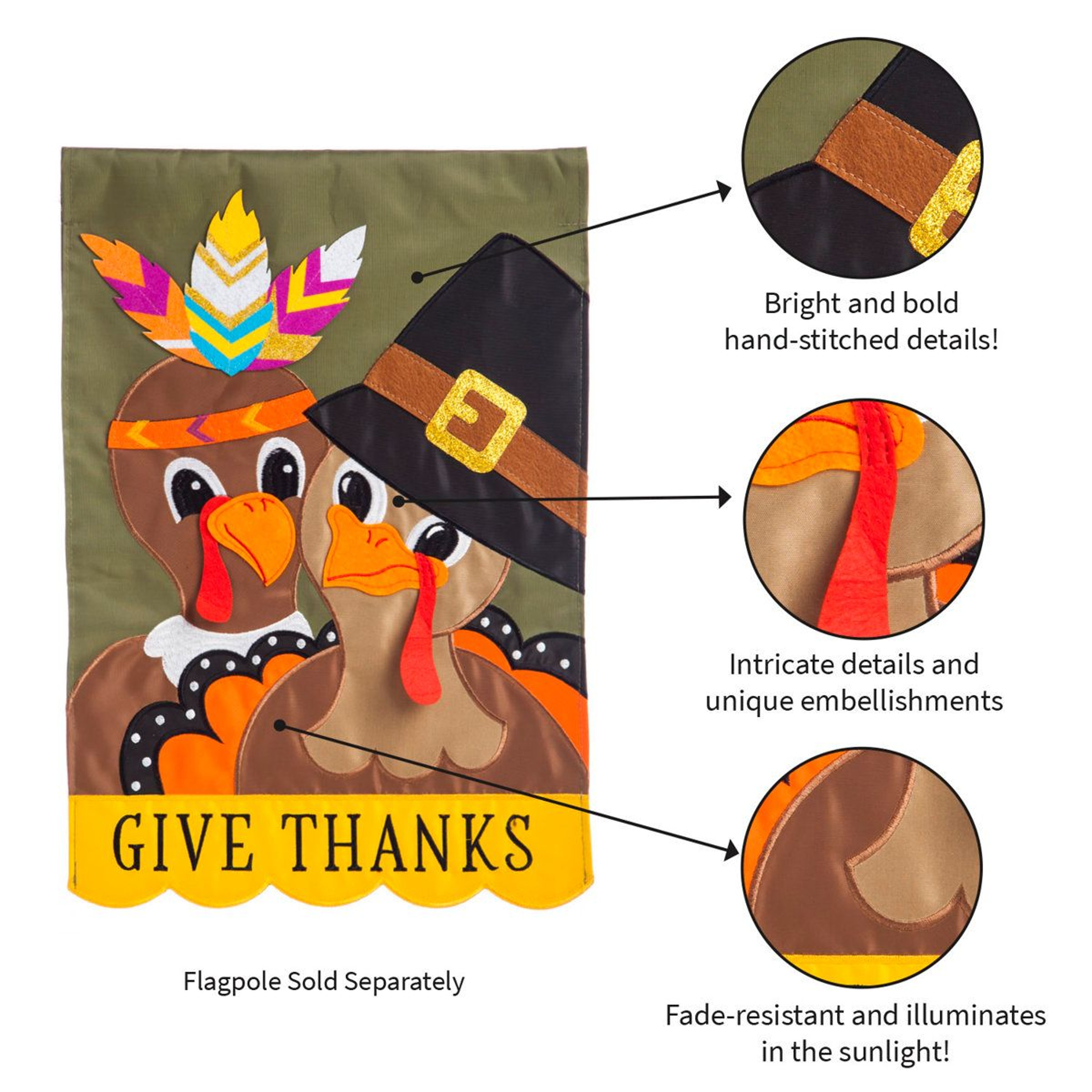 Thanksgiving Turkey Couple Garden Flag DoubleSided Polyester 18 X 125 Inches 3