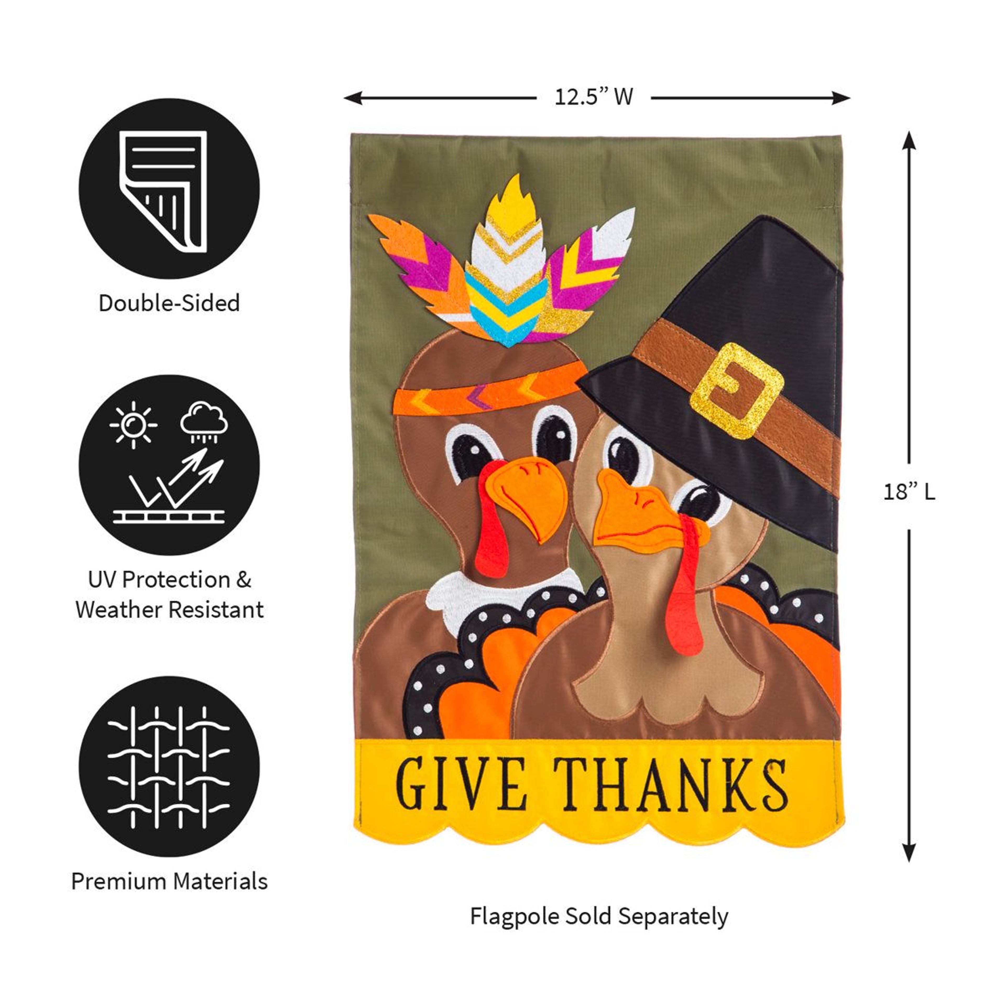 Thanksgiving Turkey Couple Garden Flag DoubleSided Polyester 18 X 125 Inches 1