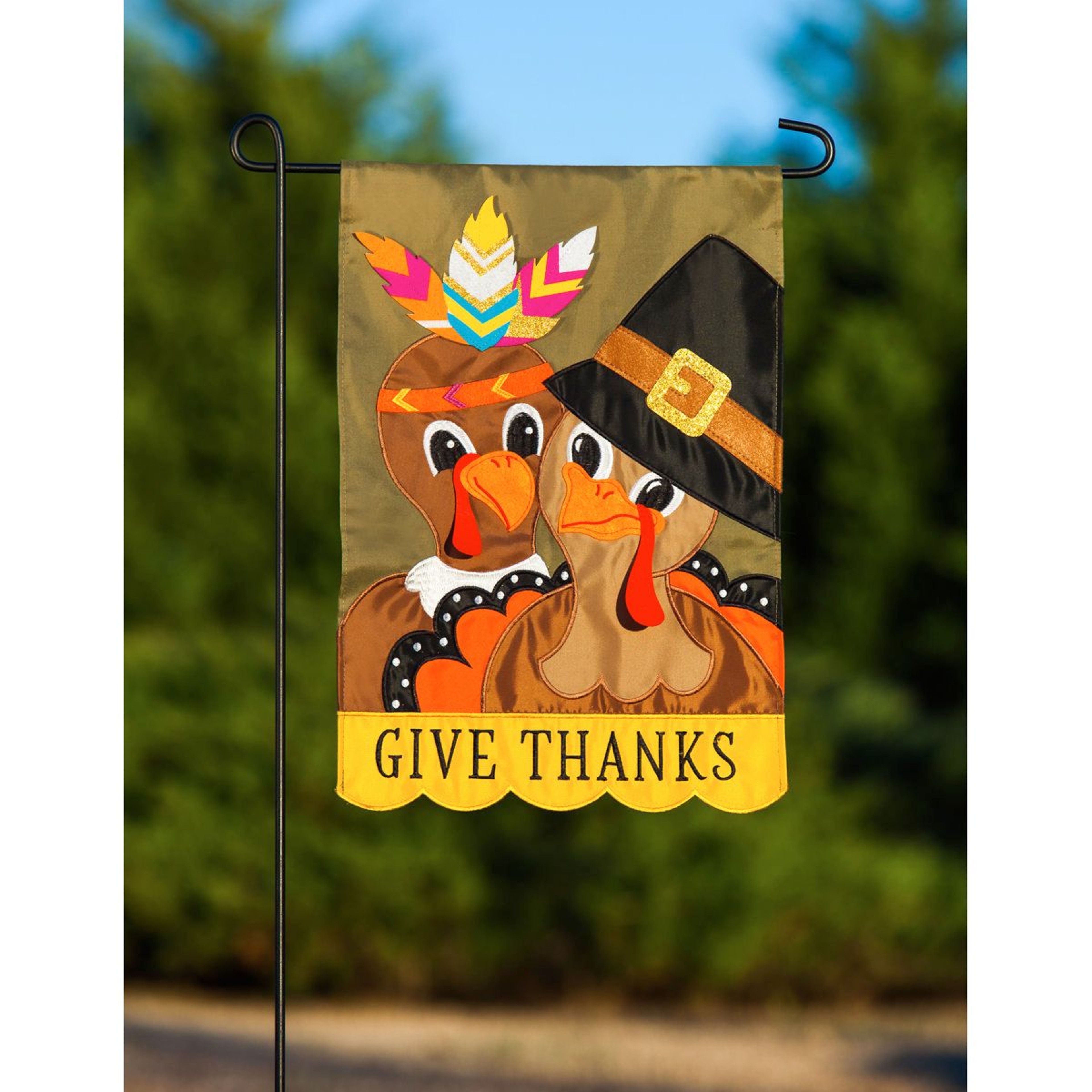 Thanksgiving Turkey Couple Garden Flag DoubleSided Polyester 18 X 125 Inches 0
