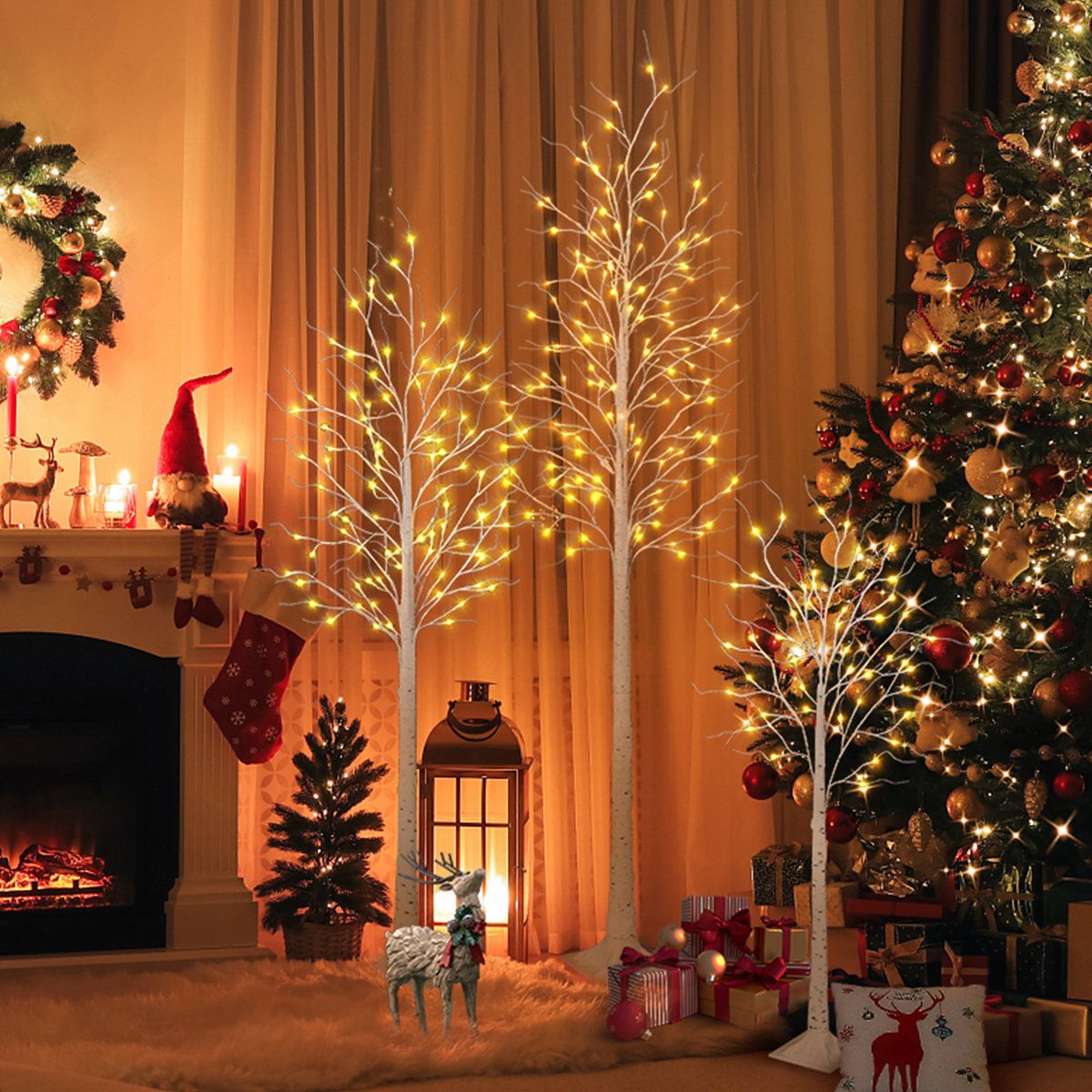3Piece LED Birch Tree Light Set With Warm White Lights And Bendable Branches  4ft 6ft 8ft 1