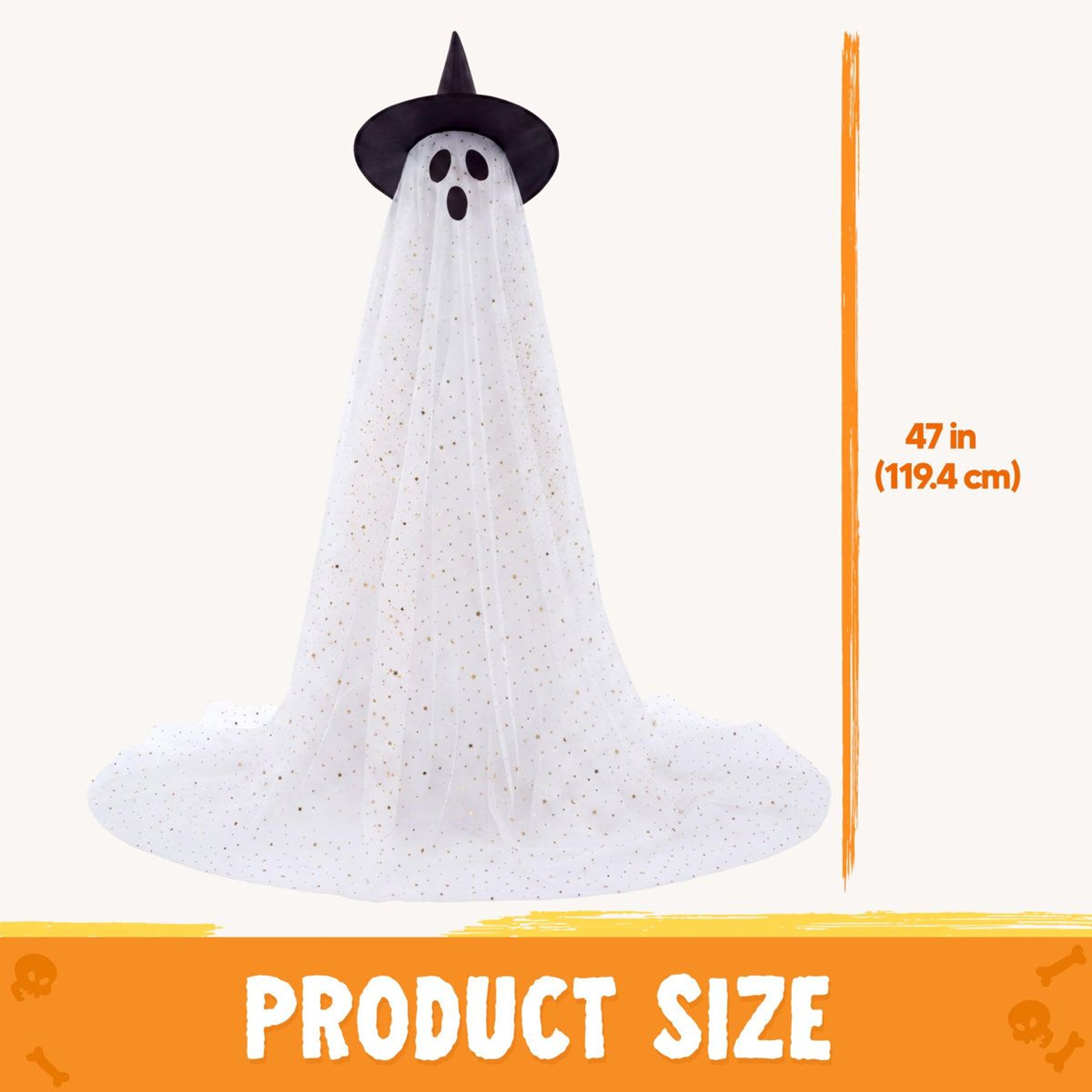 Set Of 2 Halloween Standing Ghost Decorations With Warm White Lights And Witch Hats 2