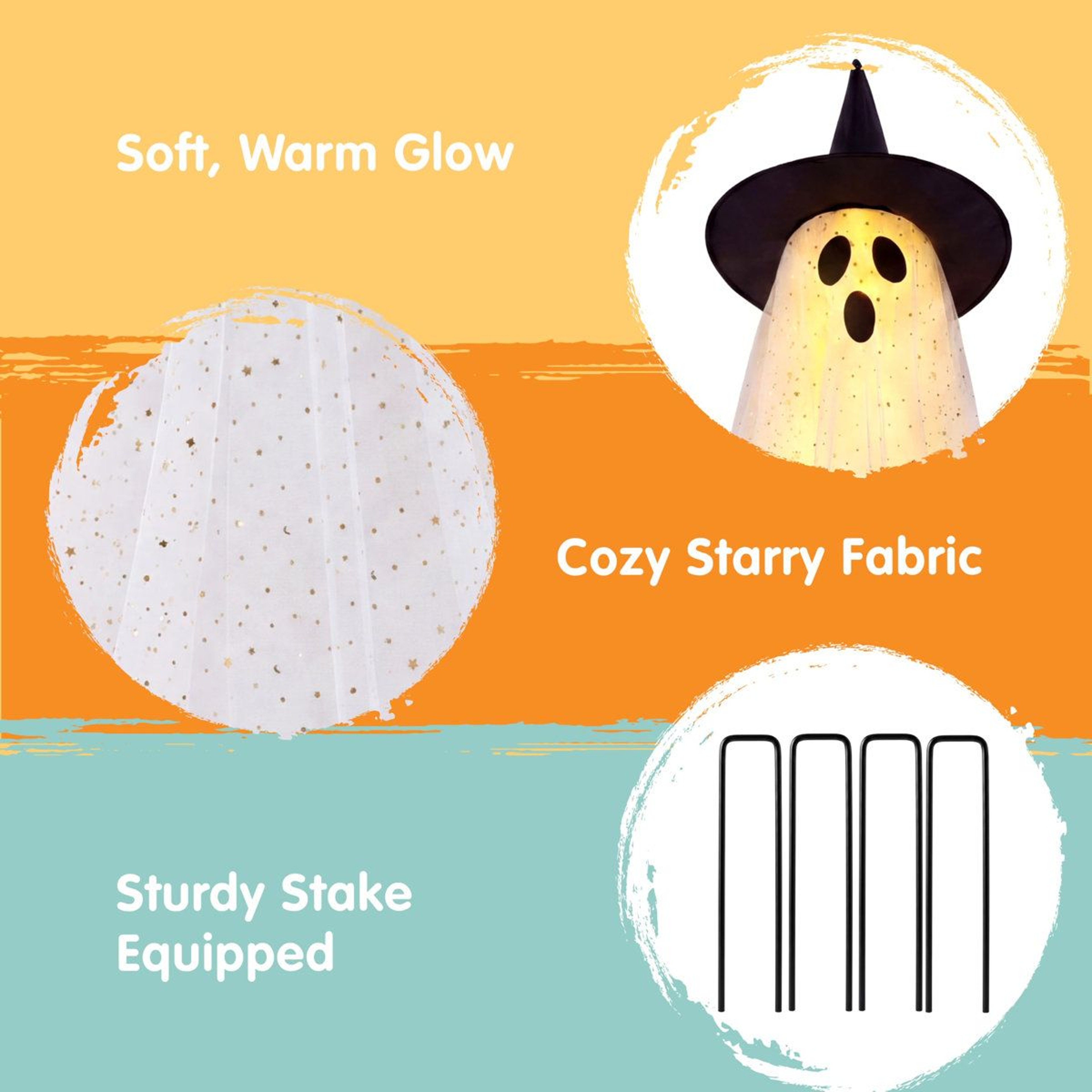 Set Of 2 Halloween Standing Ghost Decorations With Warm White Lights And Witch Hats 3