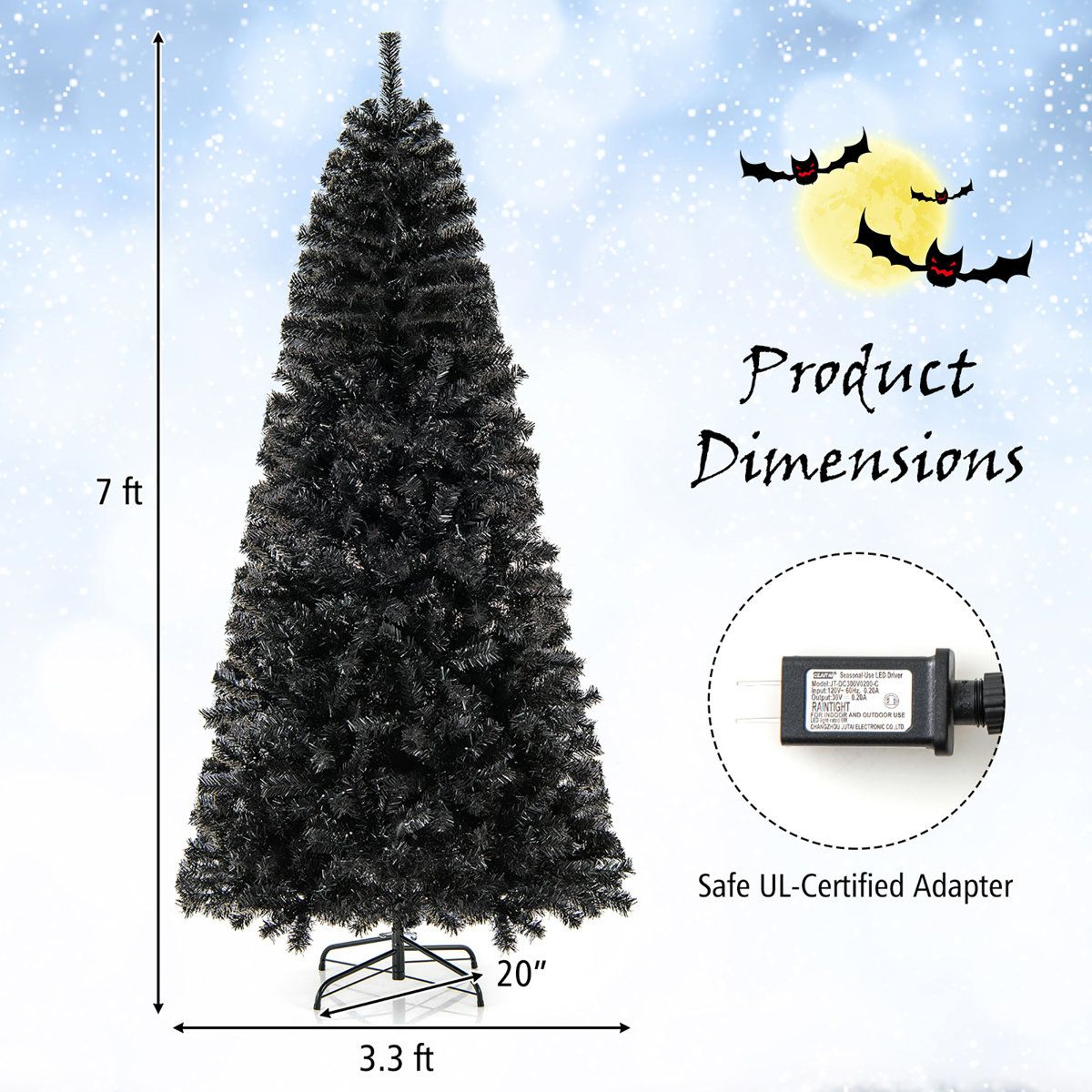 7 Ft PreLit Black Halloween Tree With Bendable Top And Warm White LED Lights 1