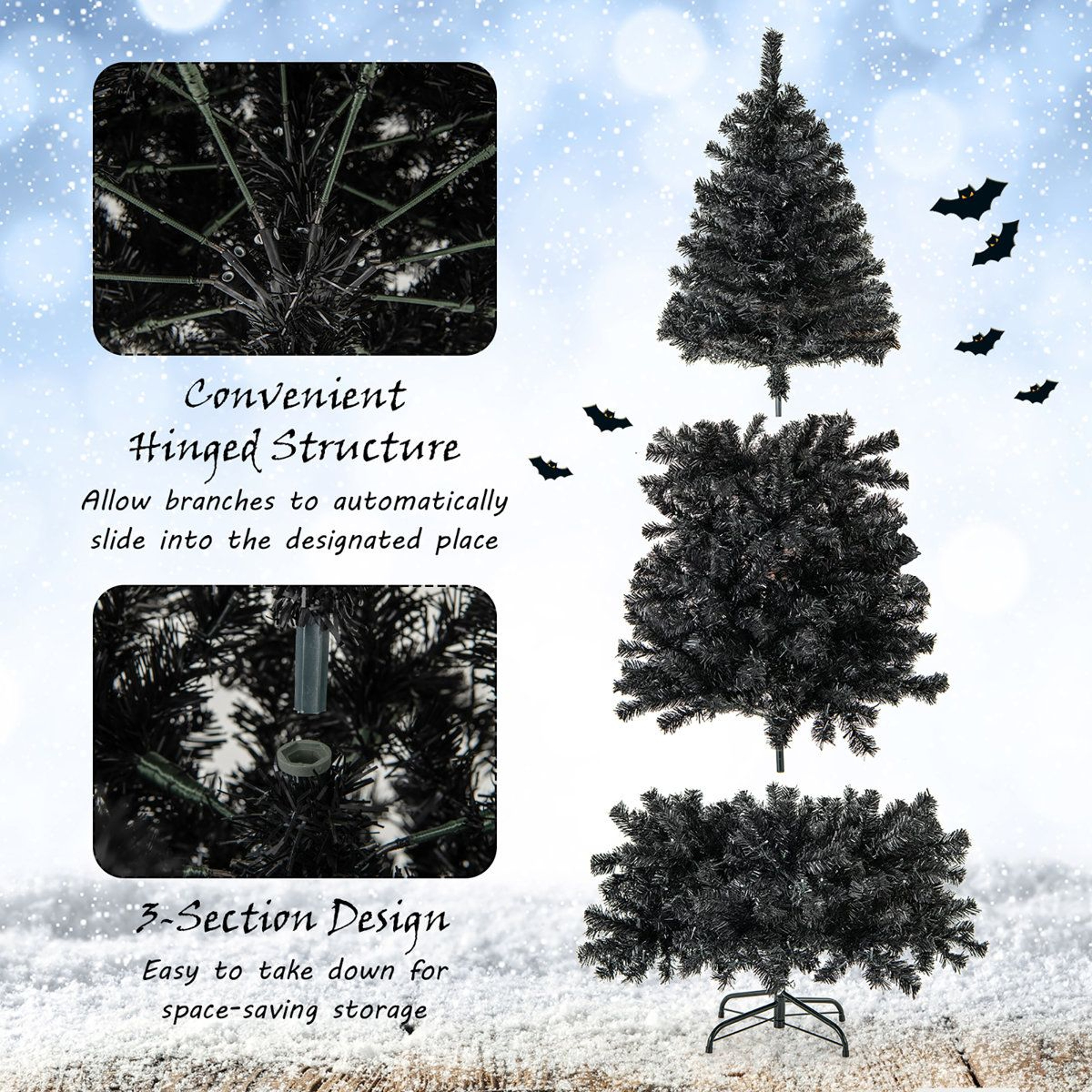 7 Ft PreLit Black Halloween Tree With Bendable Top And Warm White LED Lights 5