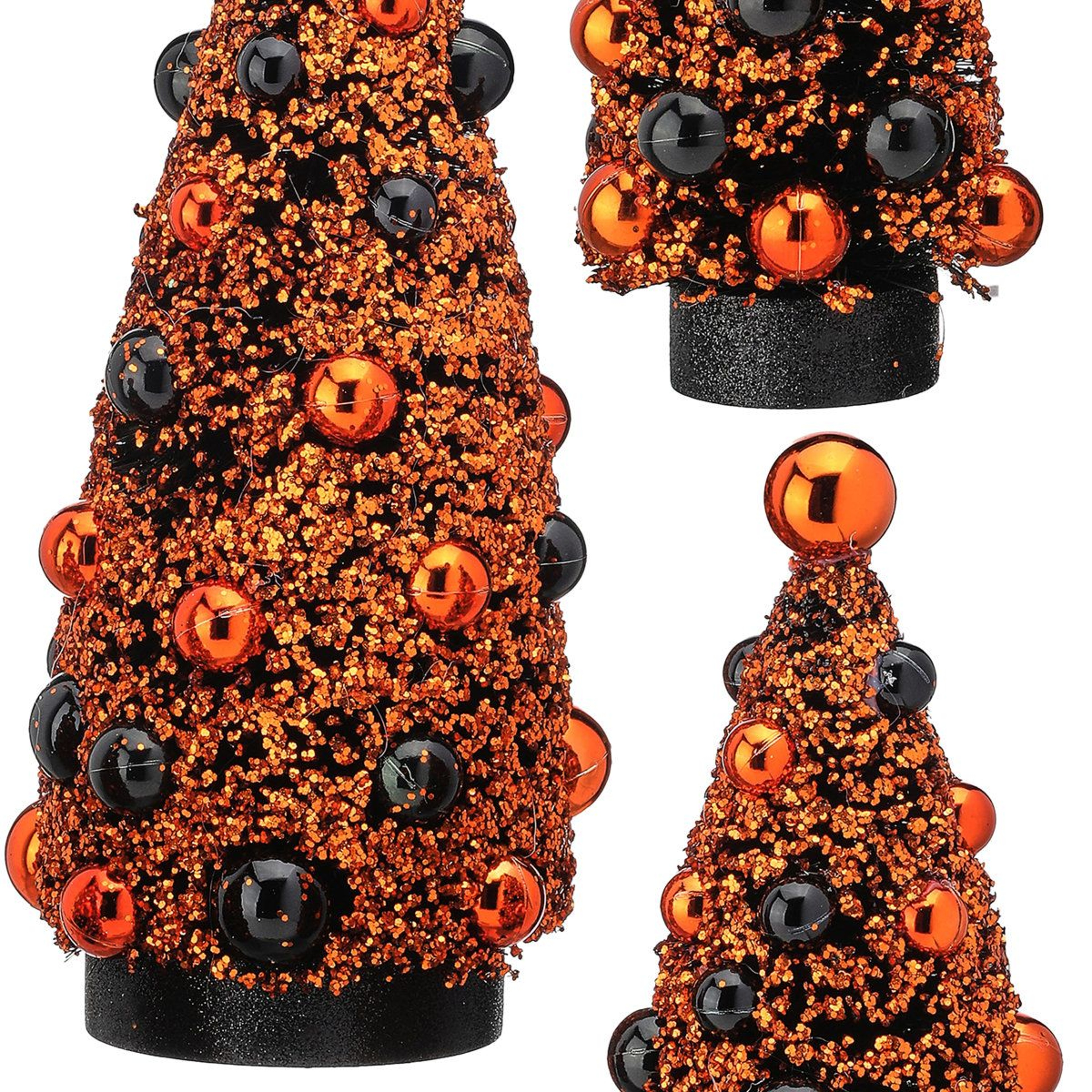 Halloween Sisal Tree Set Of 3 Black And Orange Indoor Tabletop Decorations 3