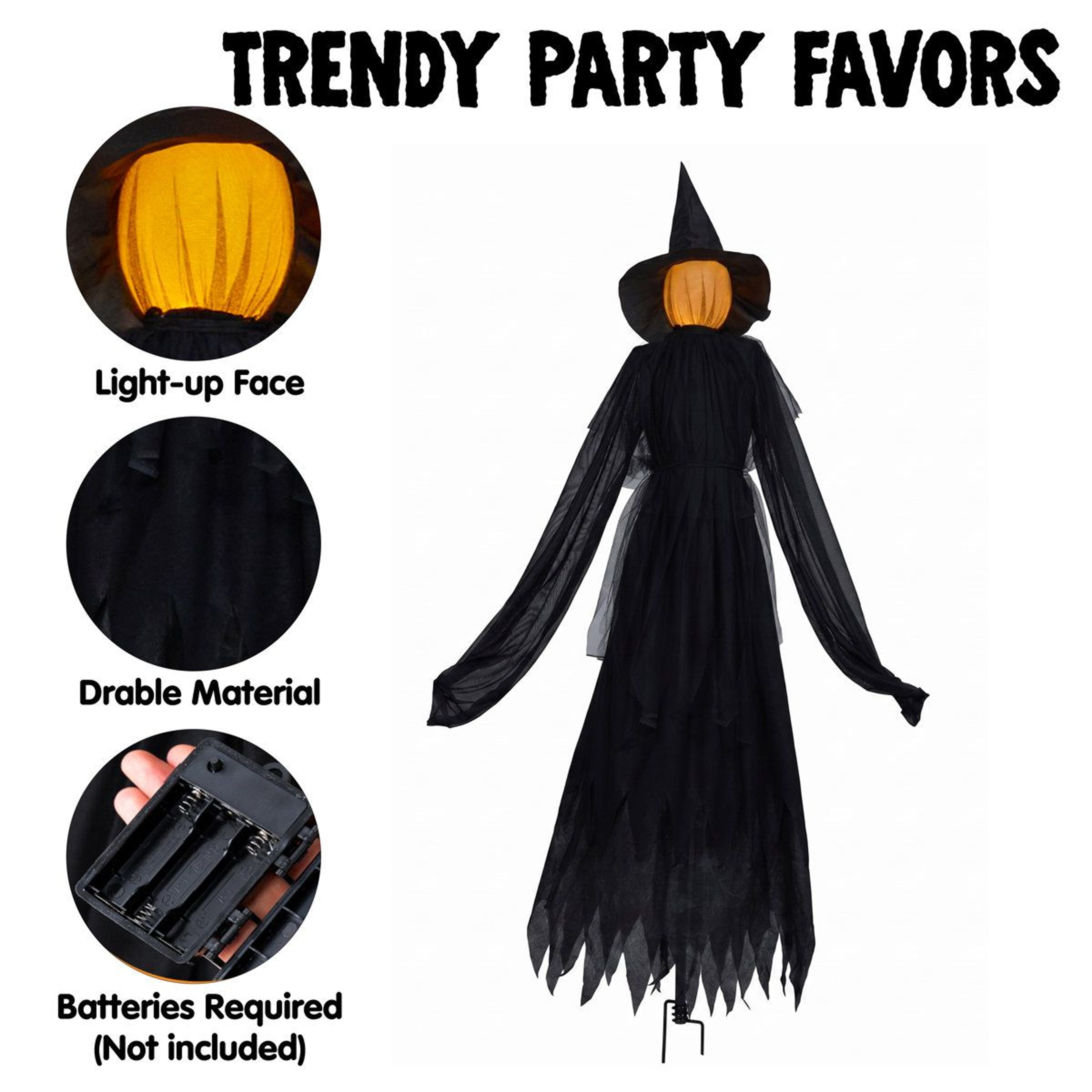 Halloween Witch Yard Decorations With LED Cauldron And 3 Witch Stakes 4