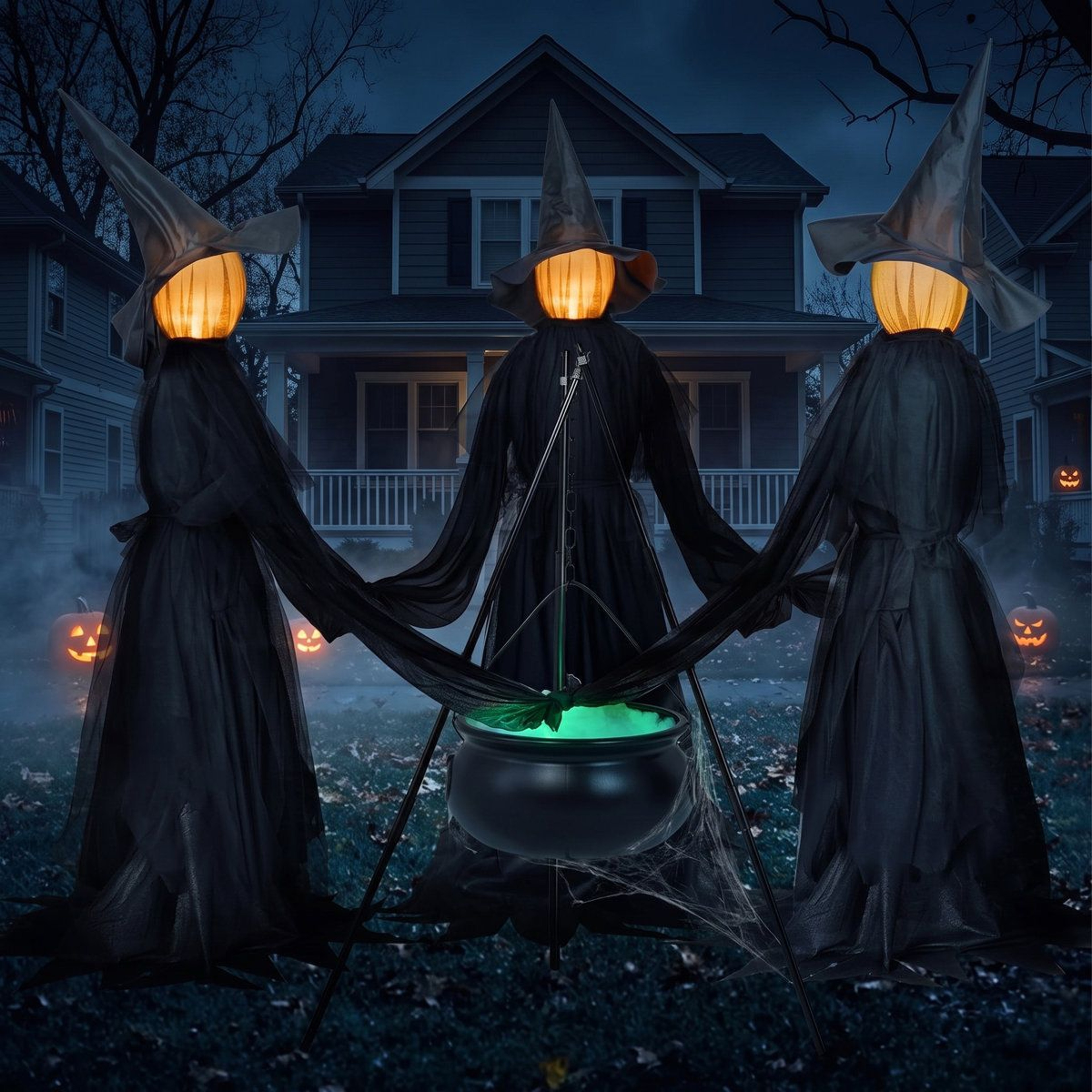 Halloween Witch Yard Decorations With LED Cauldron And 3 Witch Stakes 1