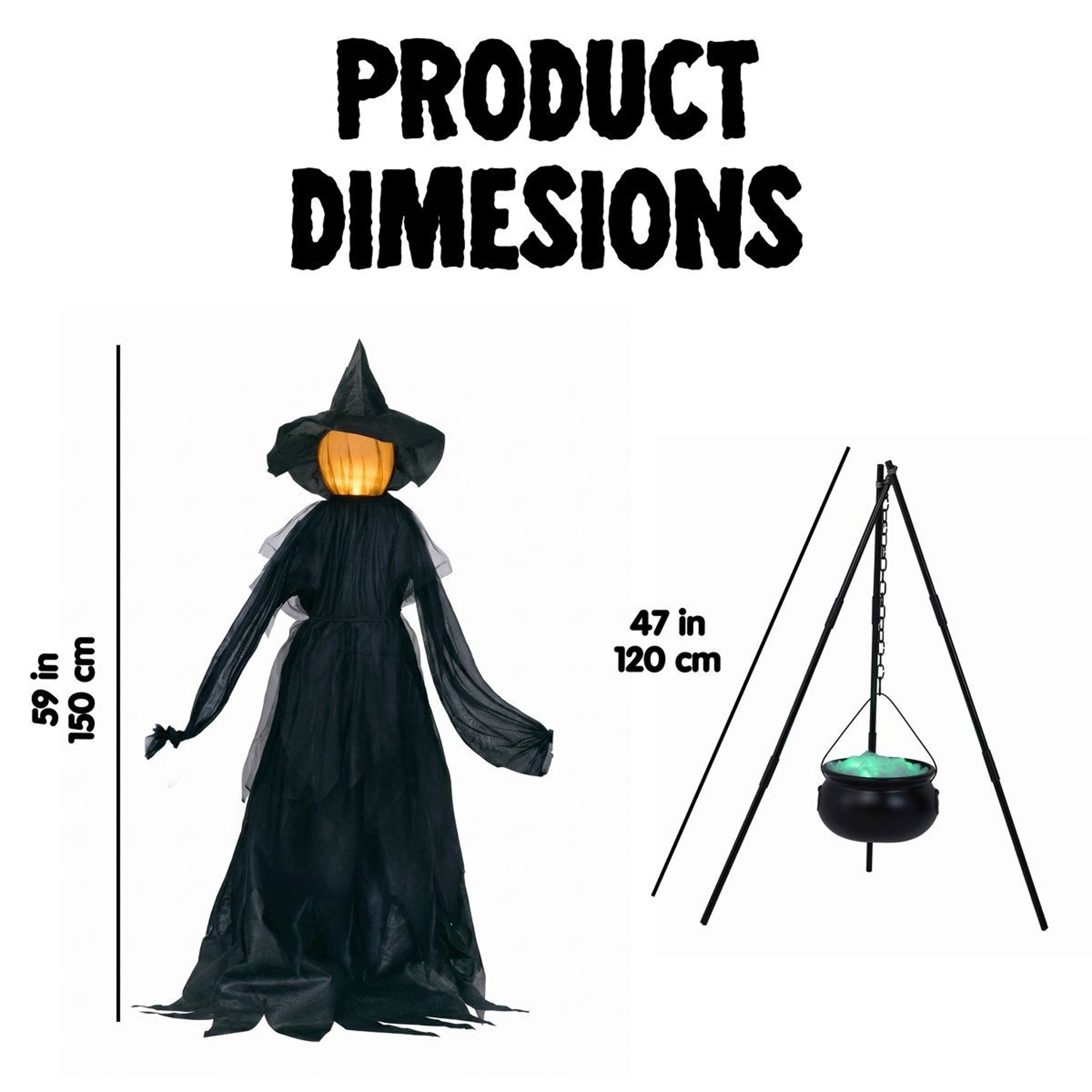 Halloween Witch Yard Decorations With LED Cauldron And 3 Witch Stakes 0