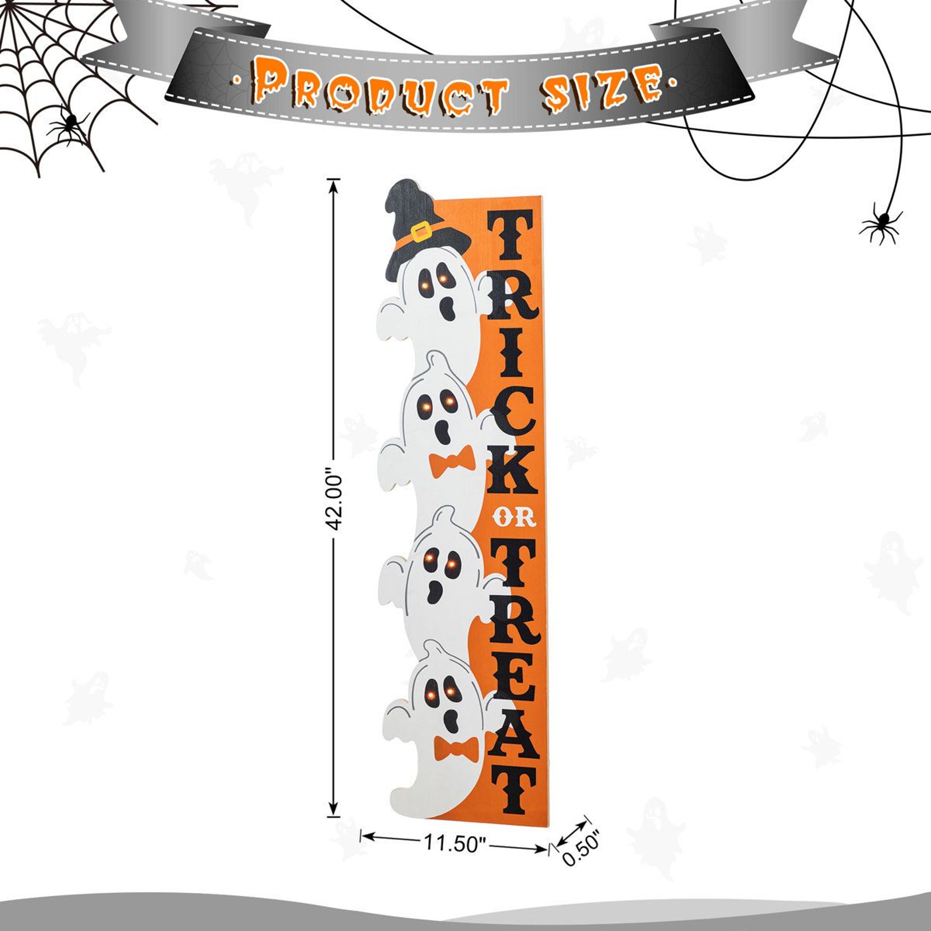 42Inch Lighted Halloween Stacked Ghost Porch Sign With Timer 8