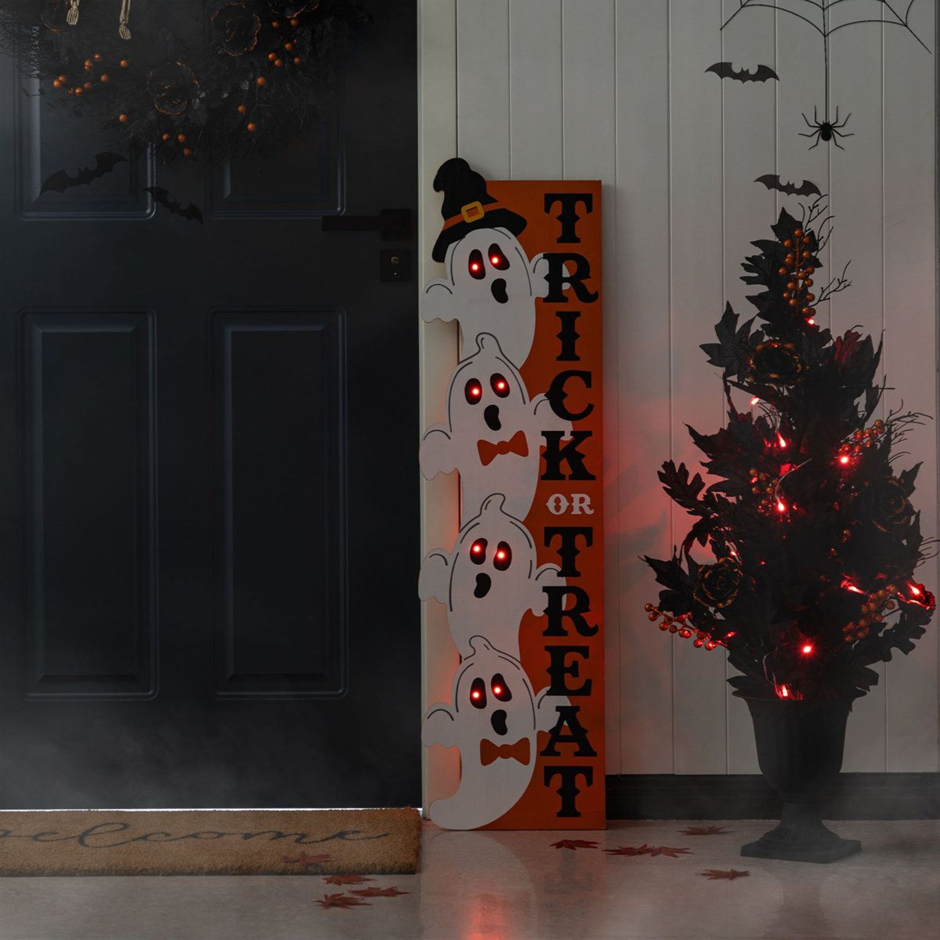 42Inch Lighted Halloween Stacked Ghost Porch Sign With Timer 4