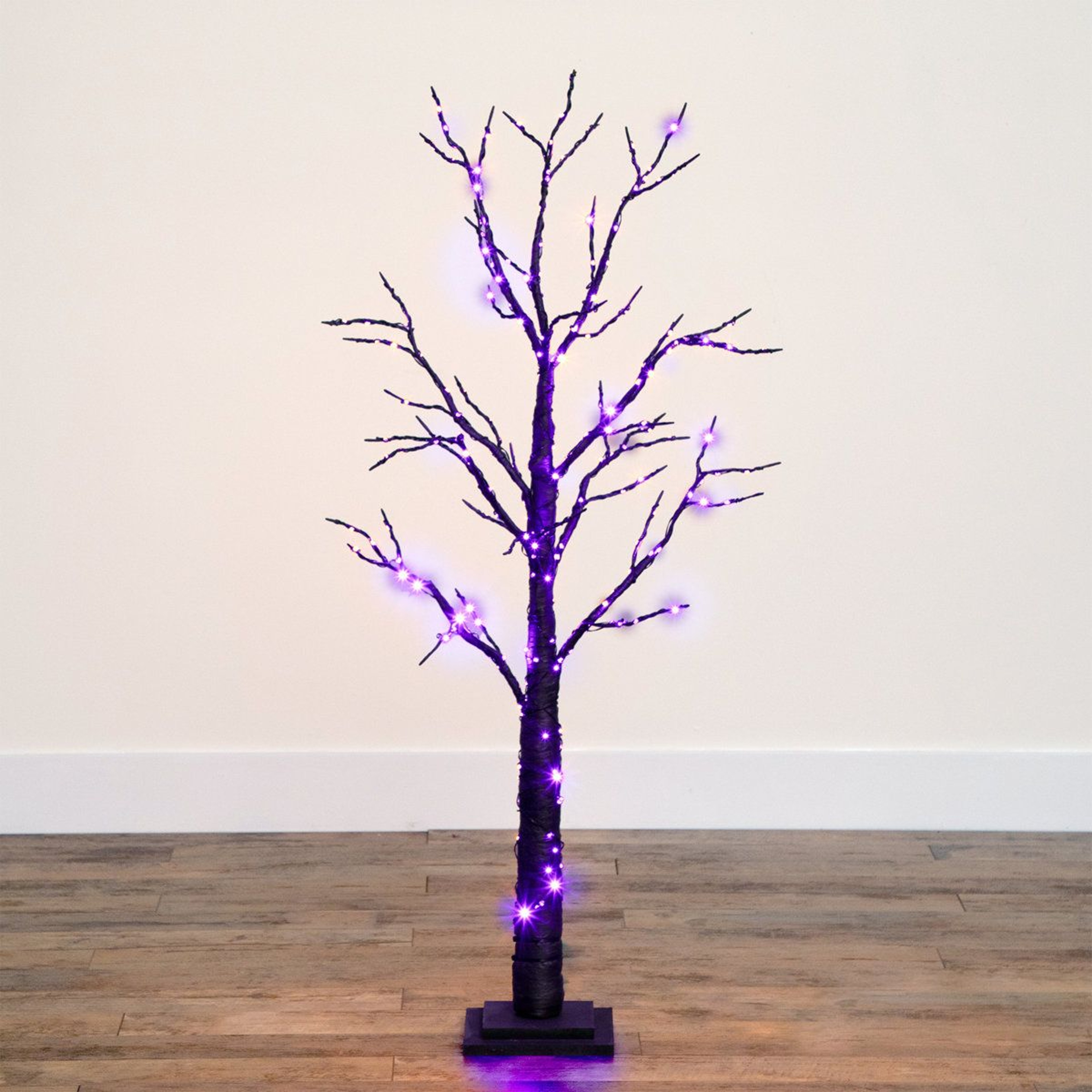 4 Ft PreLit Black Halloween Twig Tree With 240 Orange And Purple LED Lights 8