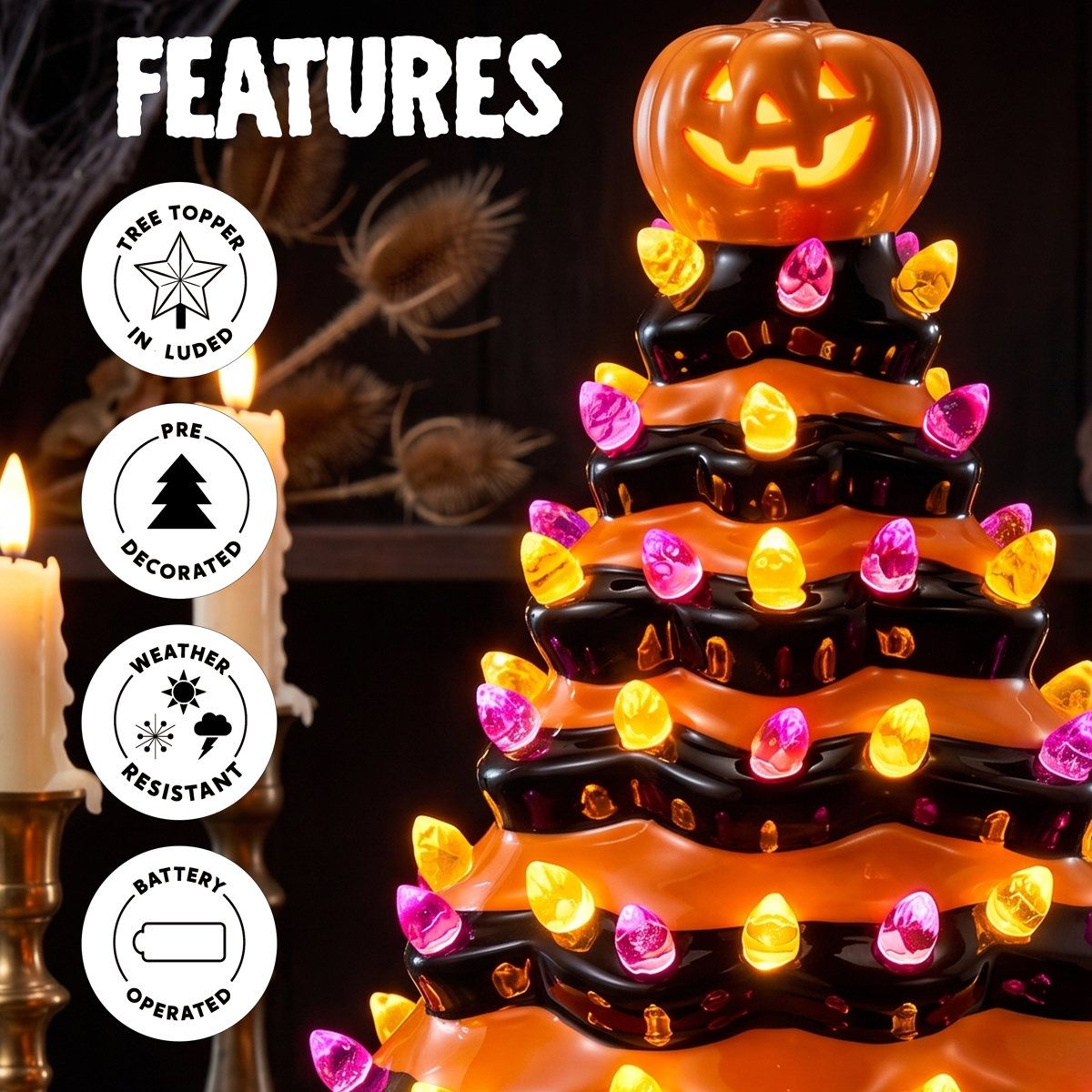 Orange Ceramic Pumpkin Tree Halloween Tabletop Decoration 85 Inch 2