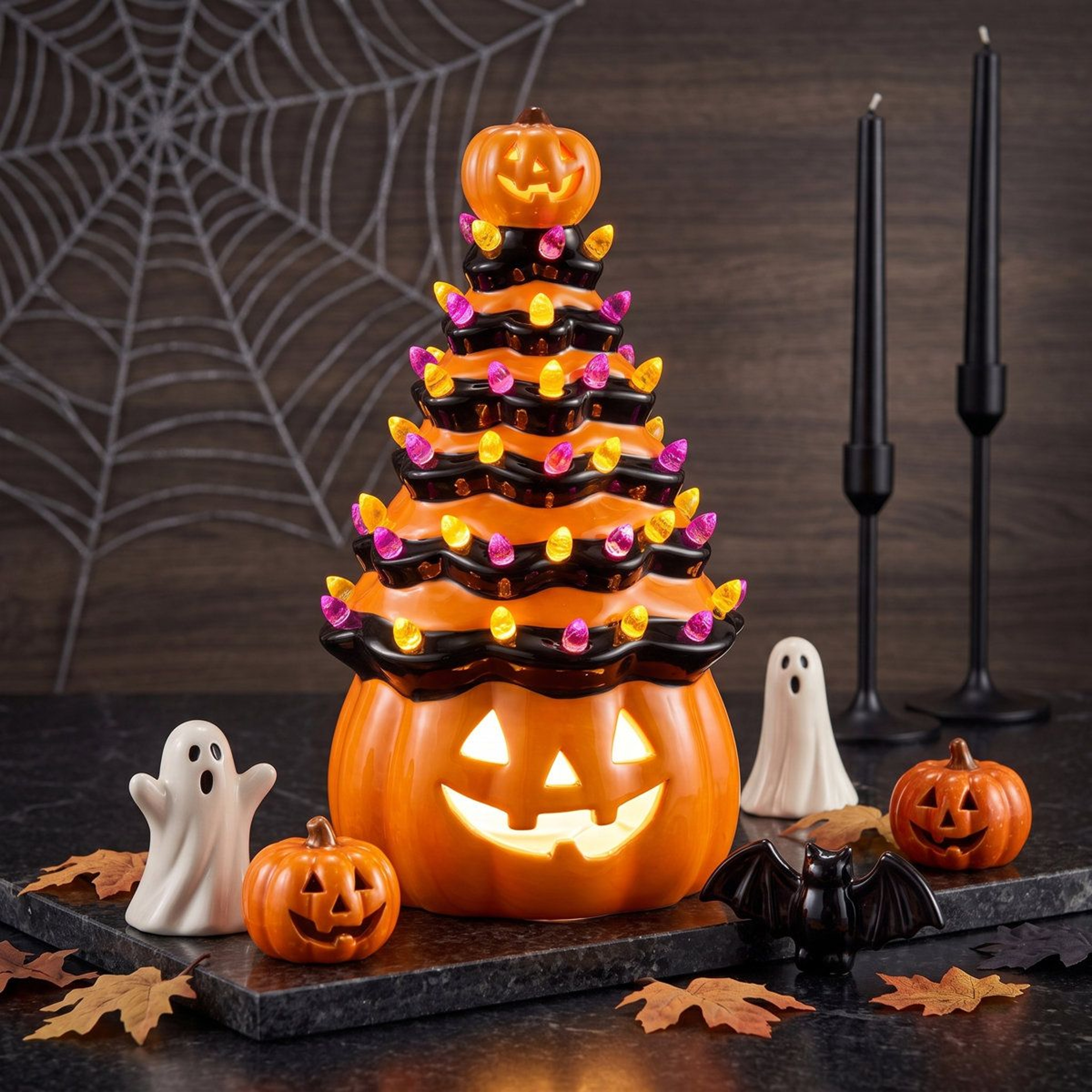 Orange Ceramic Pumpkin Tree Halloween Tabletop Decoration 85 Inch 0