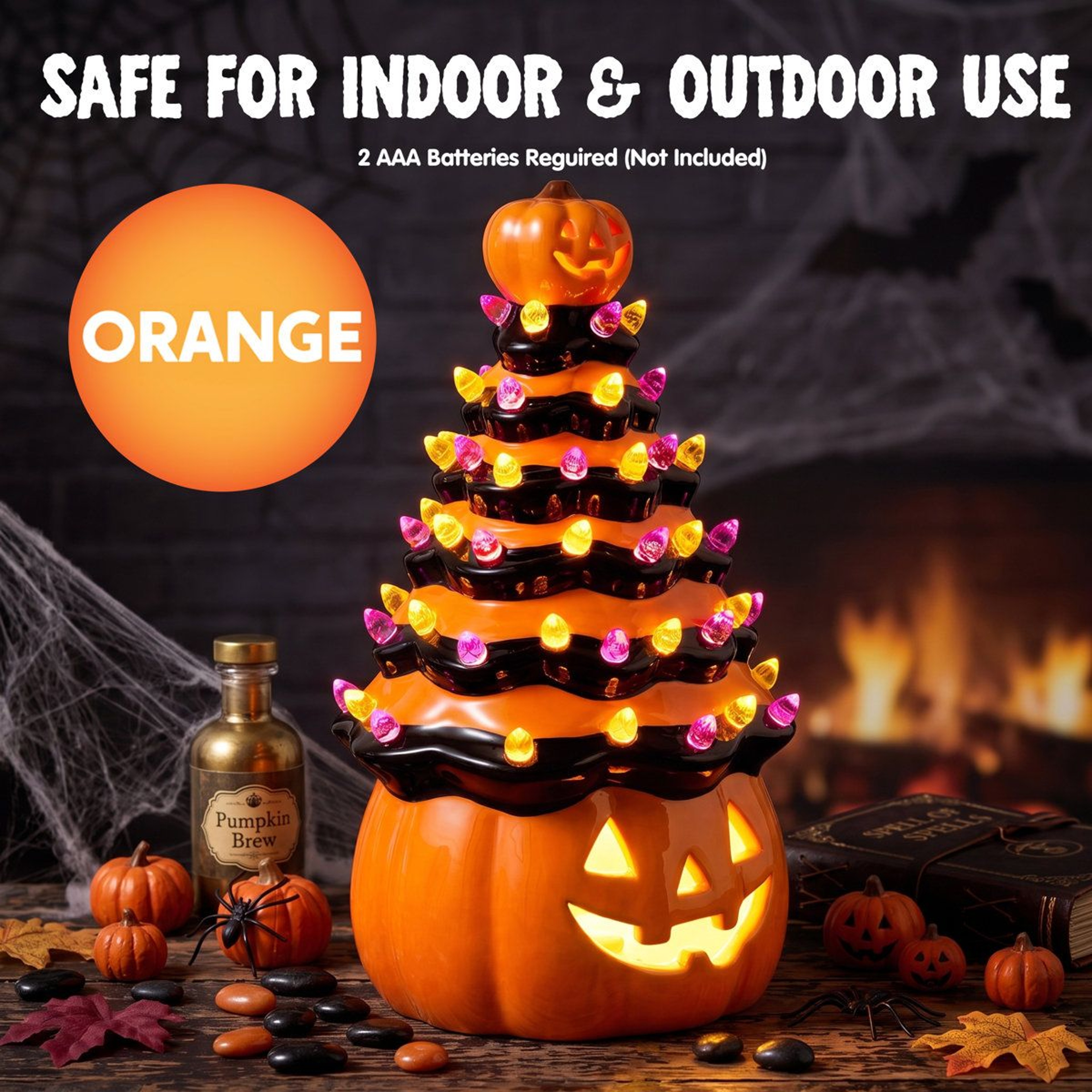 Orange Ceramic Pumpkin Tree Halloween Tabletop Decoration 85 Inch 4