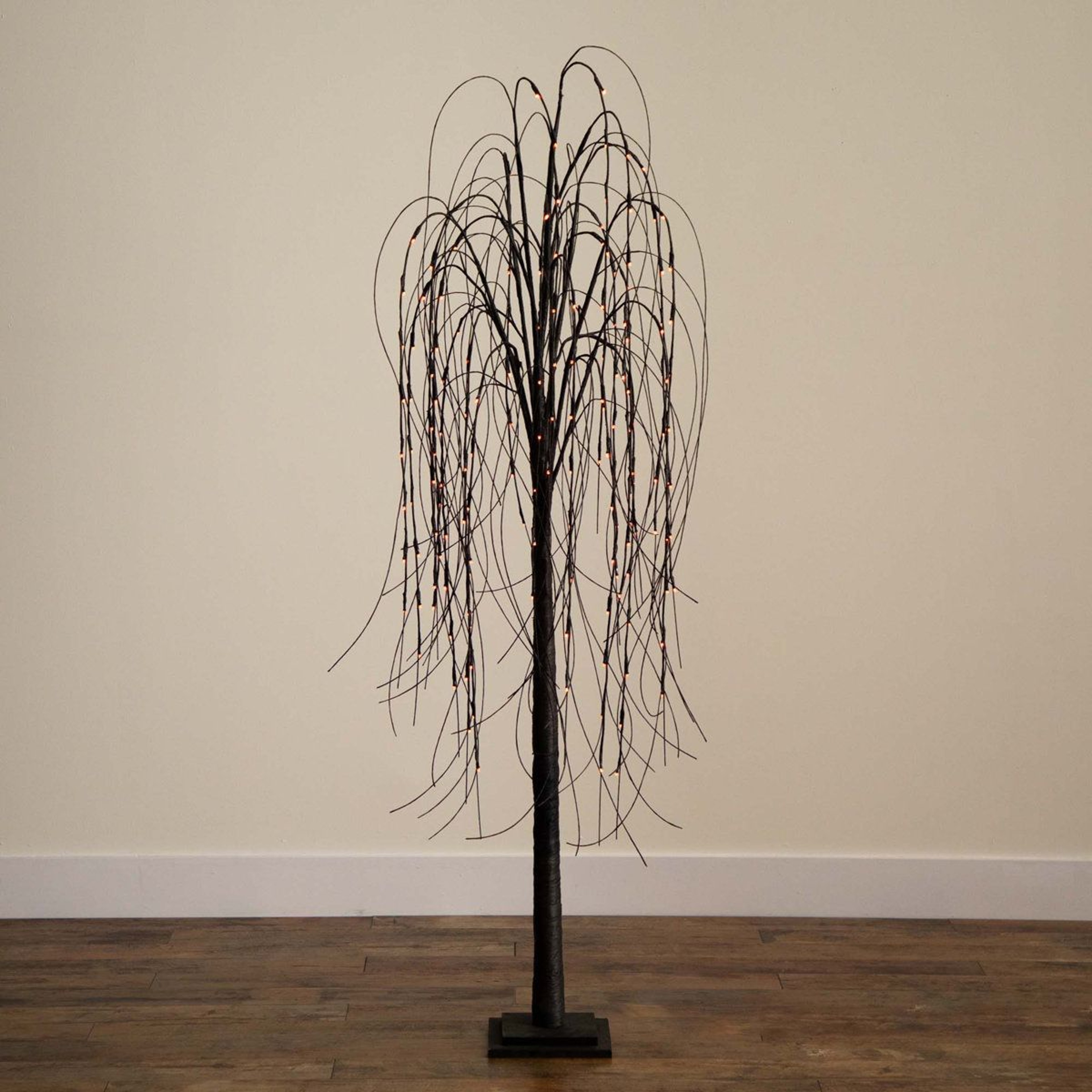 6 Ft PreLit Halloween Black Willow Tree With 160 Orange And Purple LED Lights 9