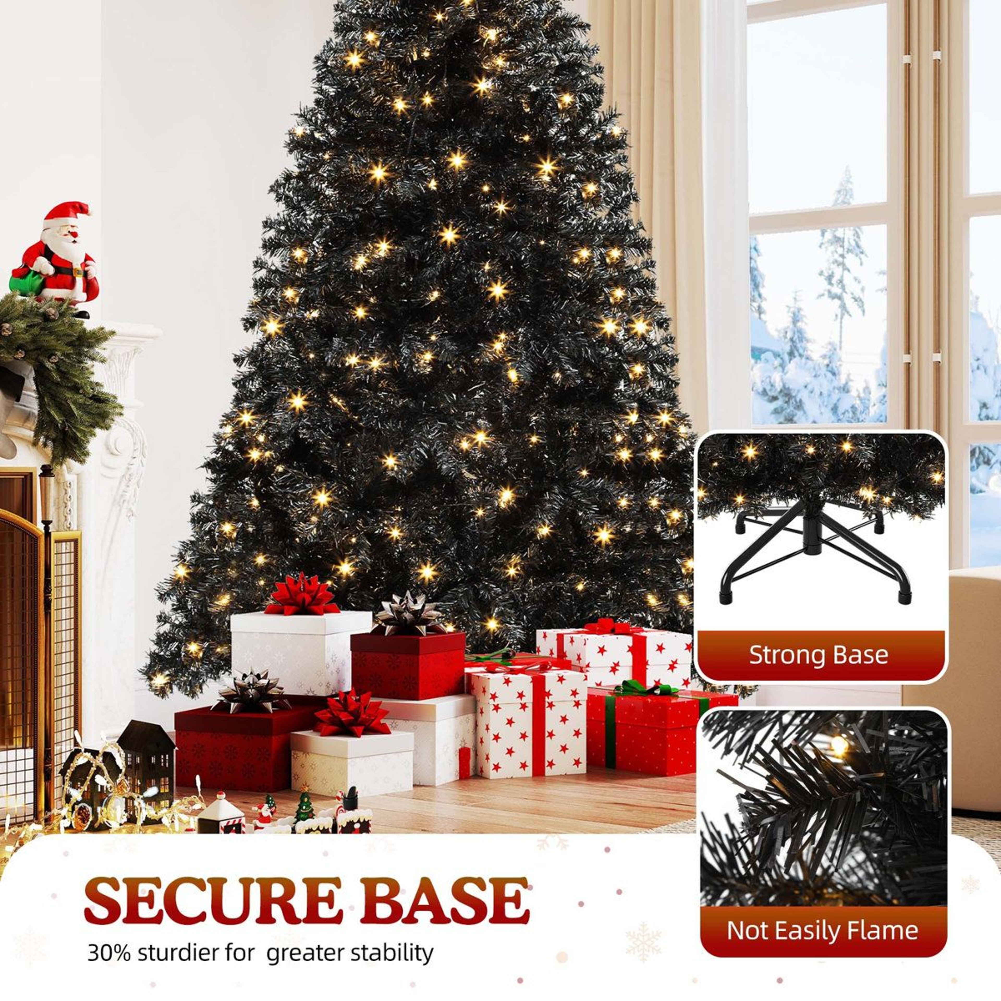 75 Ft PreLit Black Halloween Artificial Christmas Tree With 550 LED Lights 3