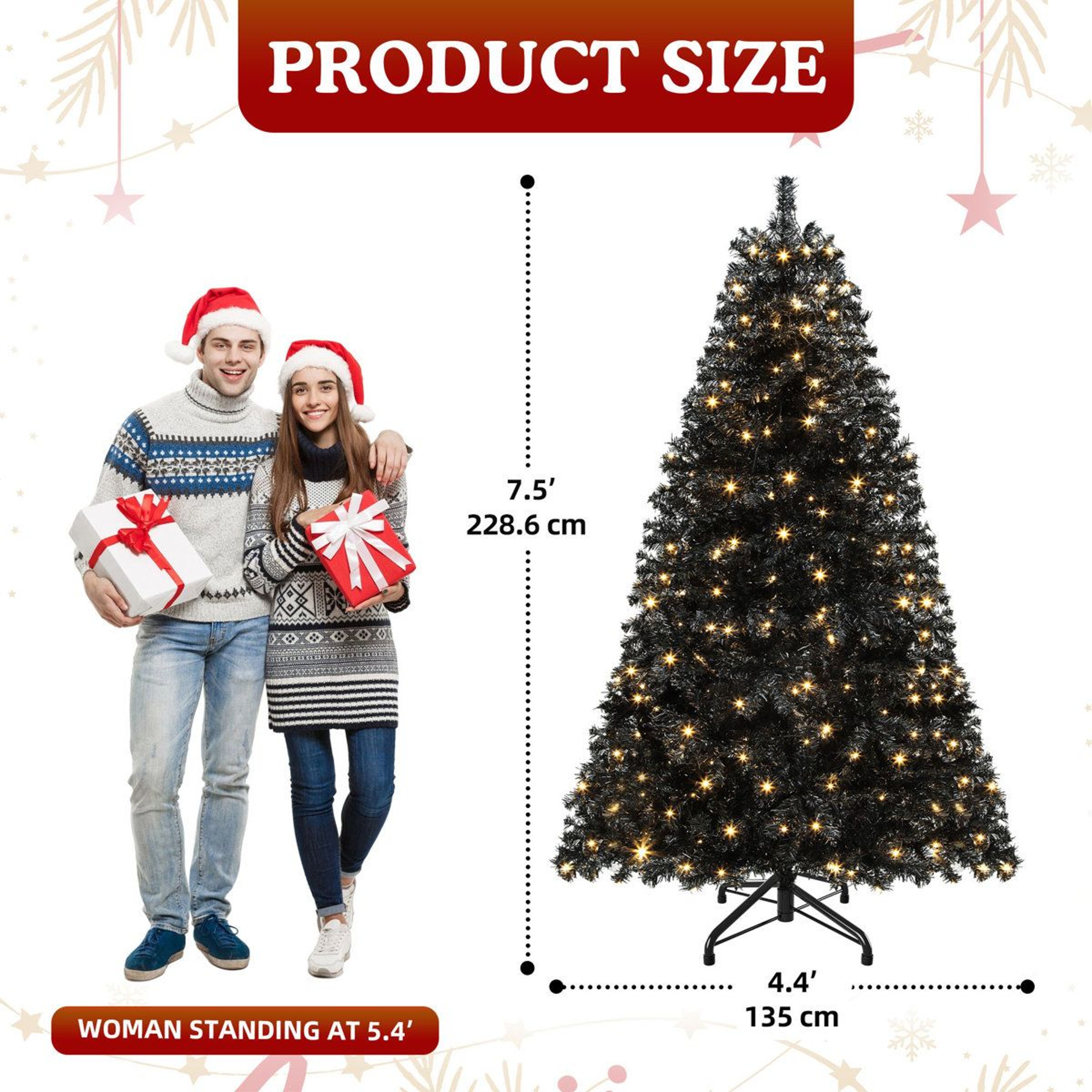 75 Ft PreLit Black Halloween Artificial Christmas Tree With 550 LED Lights 2