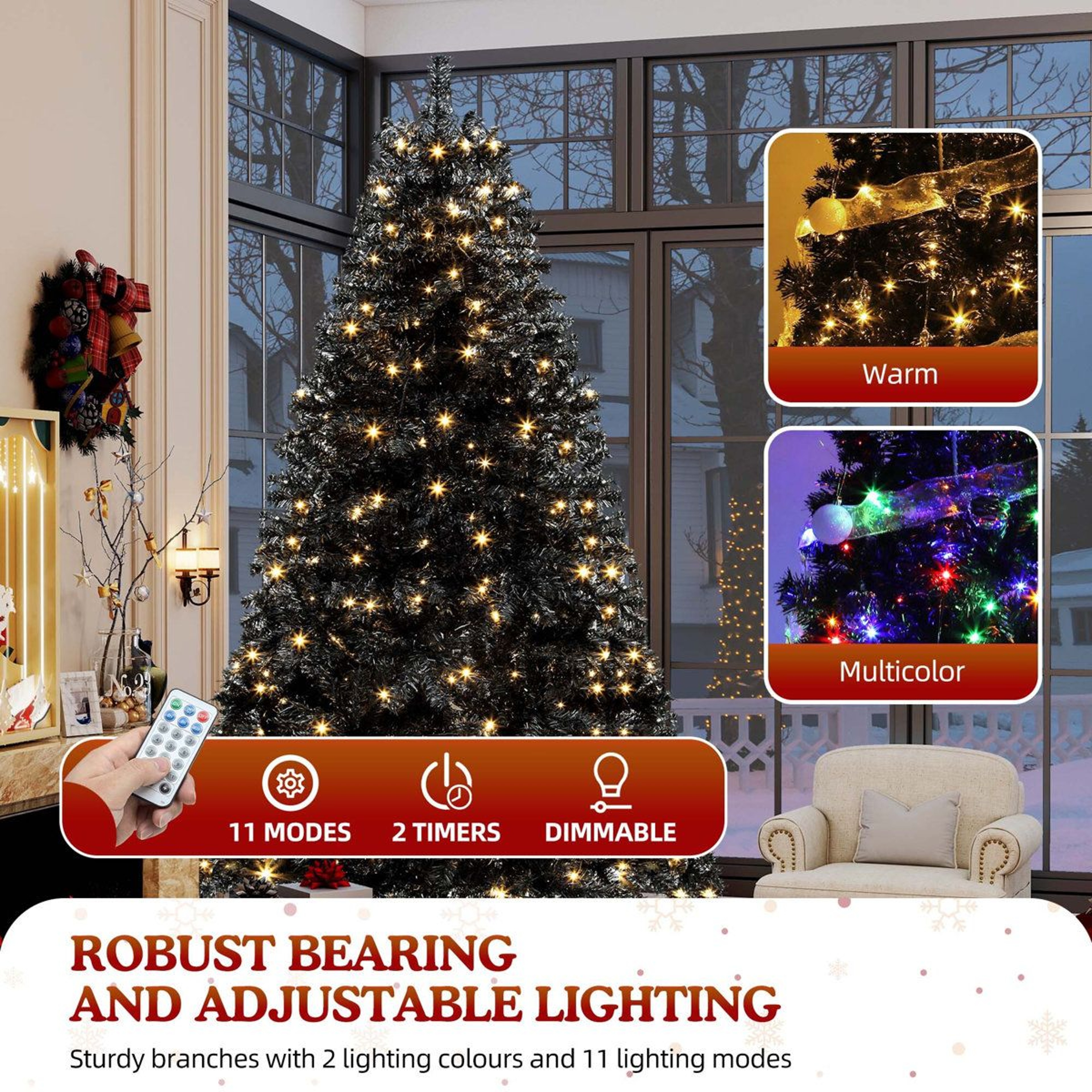 75 Ft PreLit Black Halloween Artificial Christmas Tree With 550 LED Lights 4