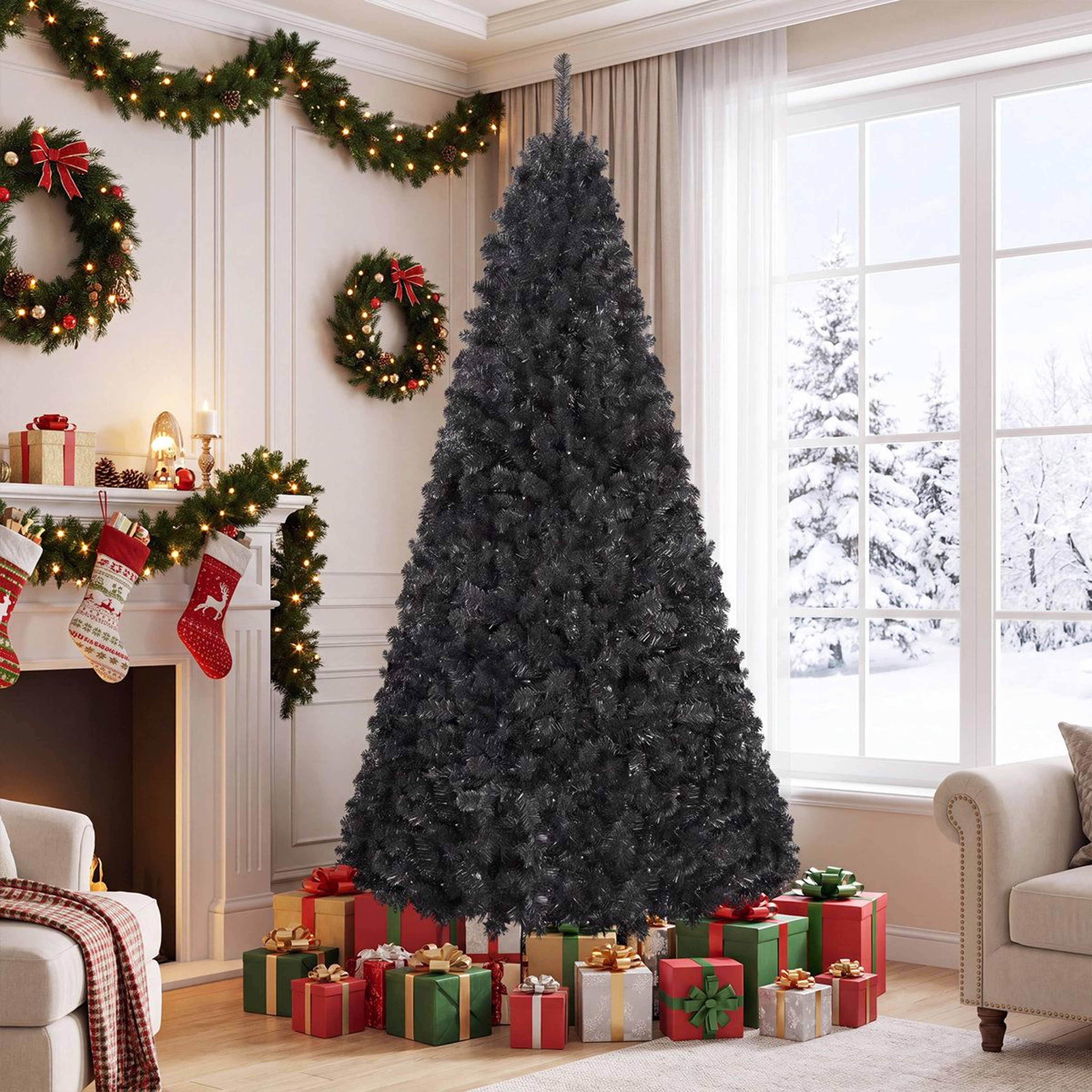 7 FT PreLit Black Christmas Tree With 500 Purple LED Lights For Halloween 0