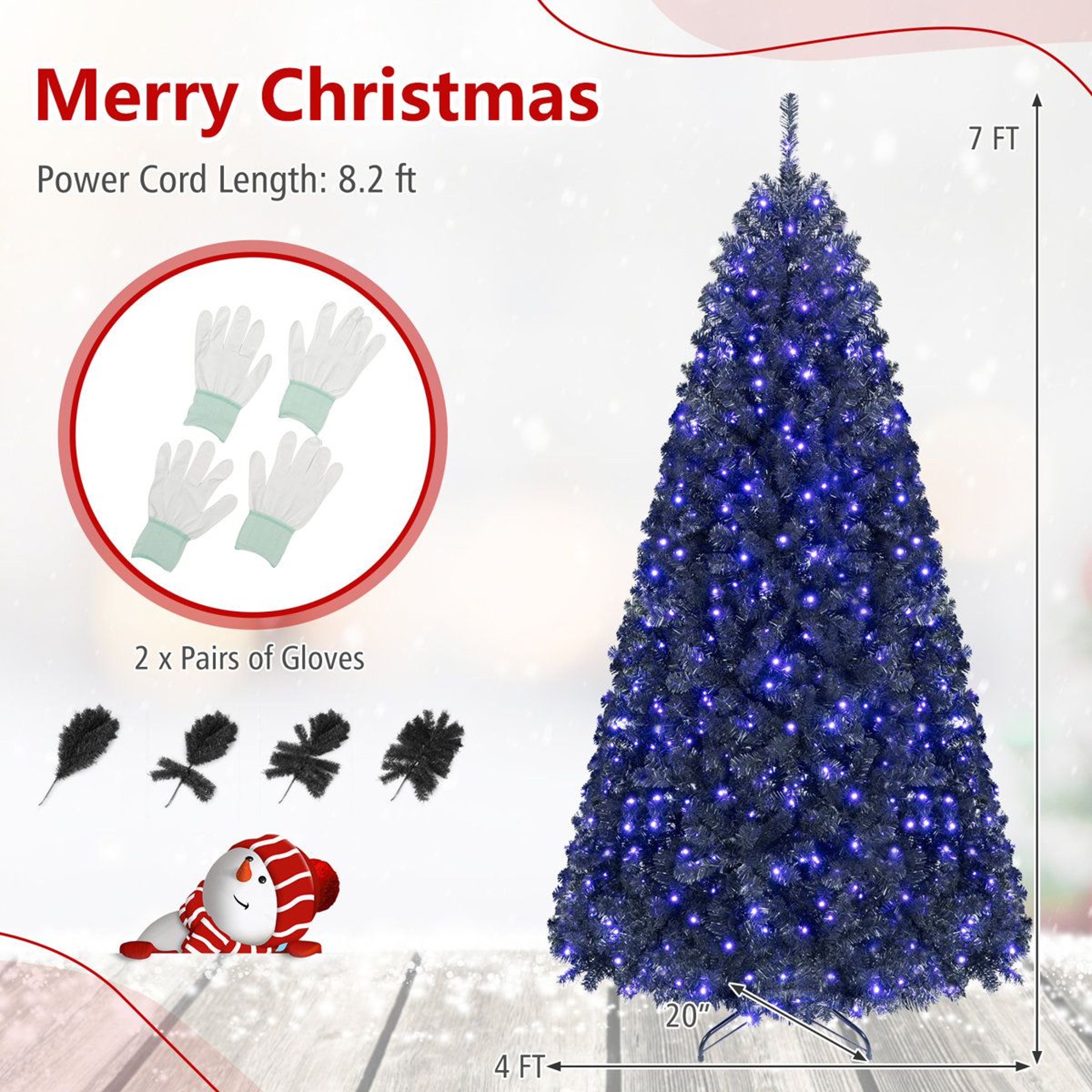 7 FT PreLit Black Christmas Tree With 500 Purple LED Lights For Halloween 3