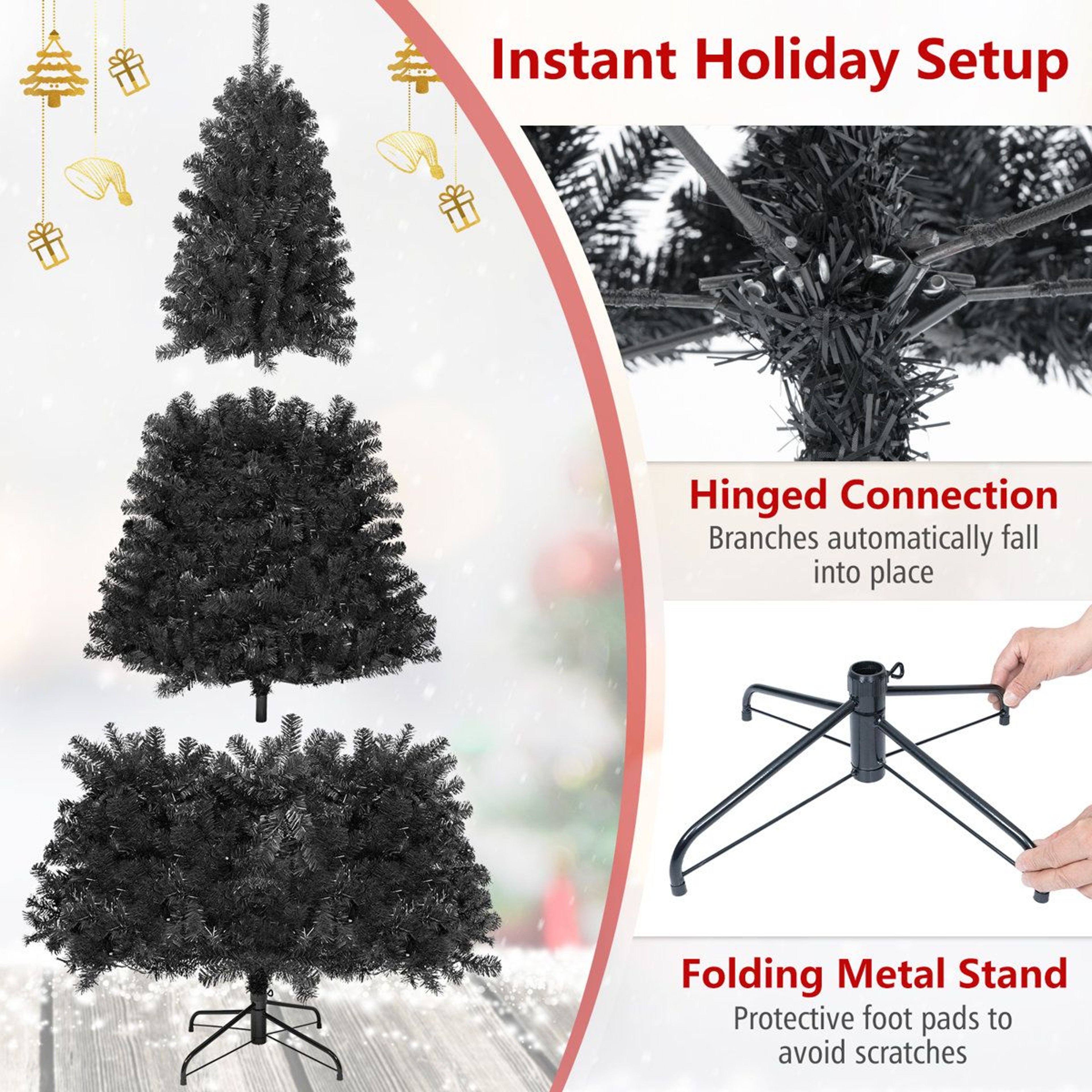 7 FT PreLit Black Christmas Tree With 500 Purple LED Lights For Halloween 5