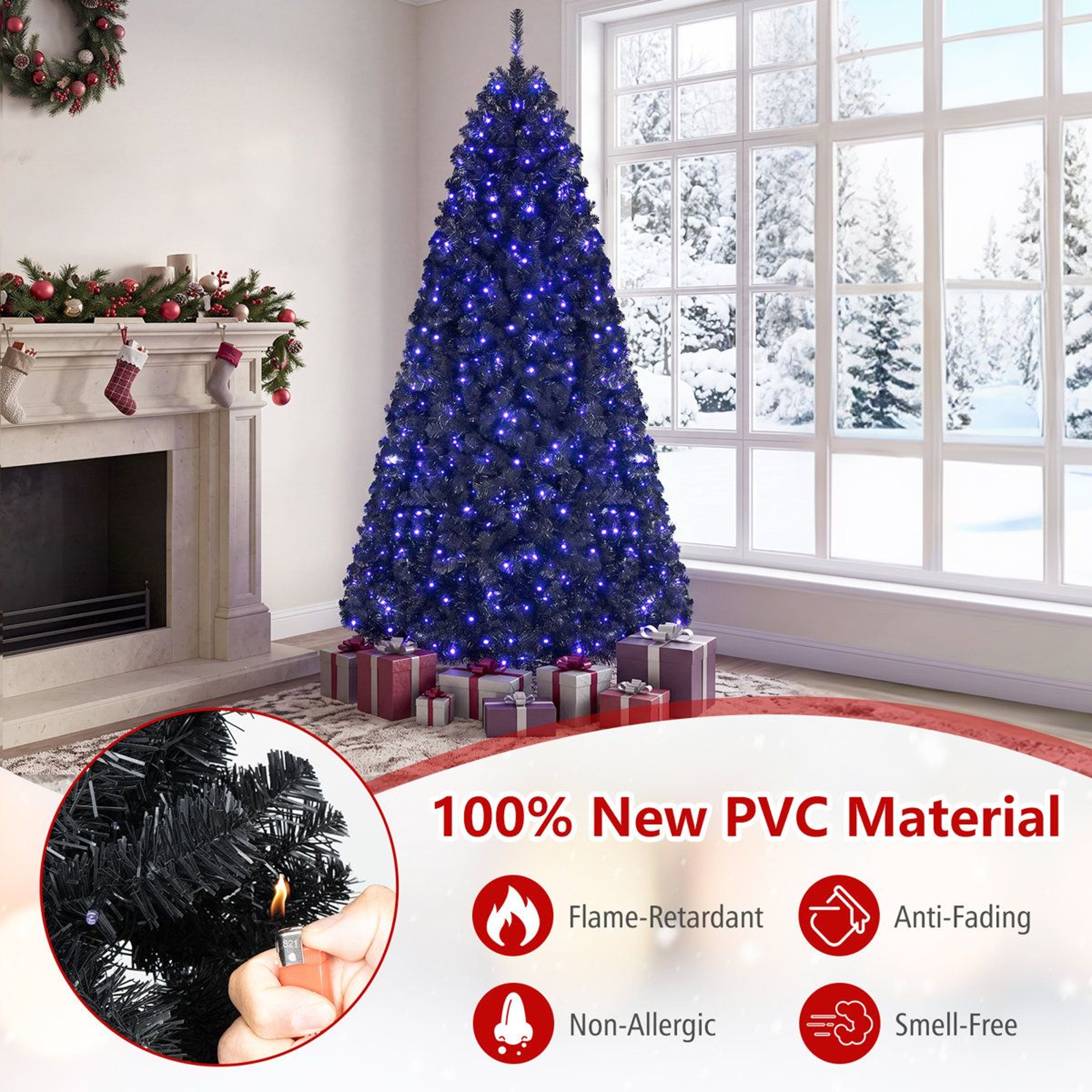7 FT PreLit Black Christmas Tree With 500 Purple LED Lights For Halloween 4