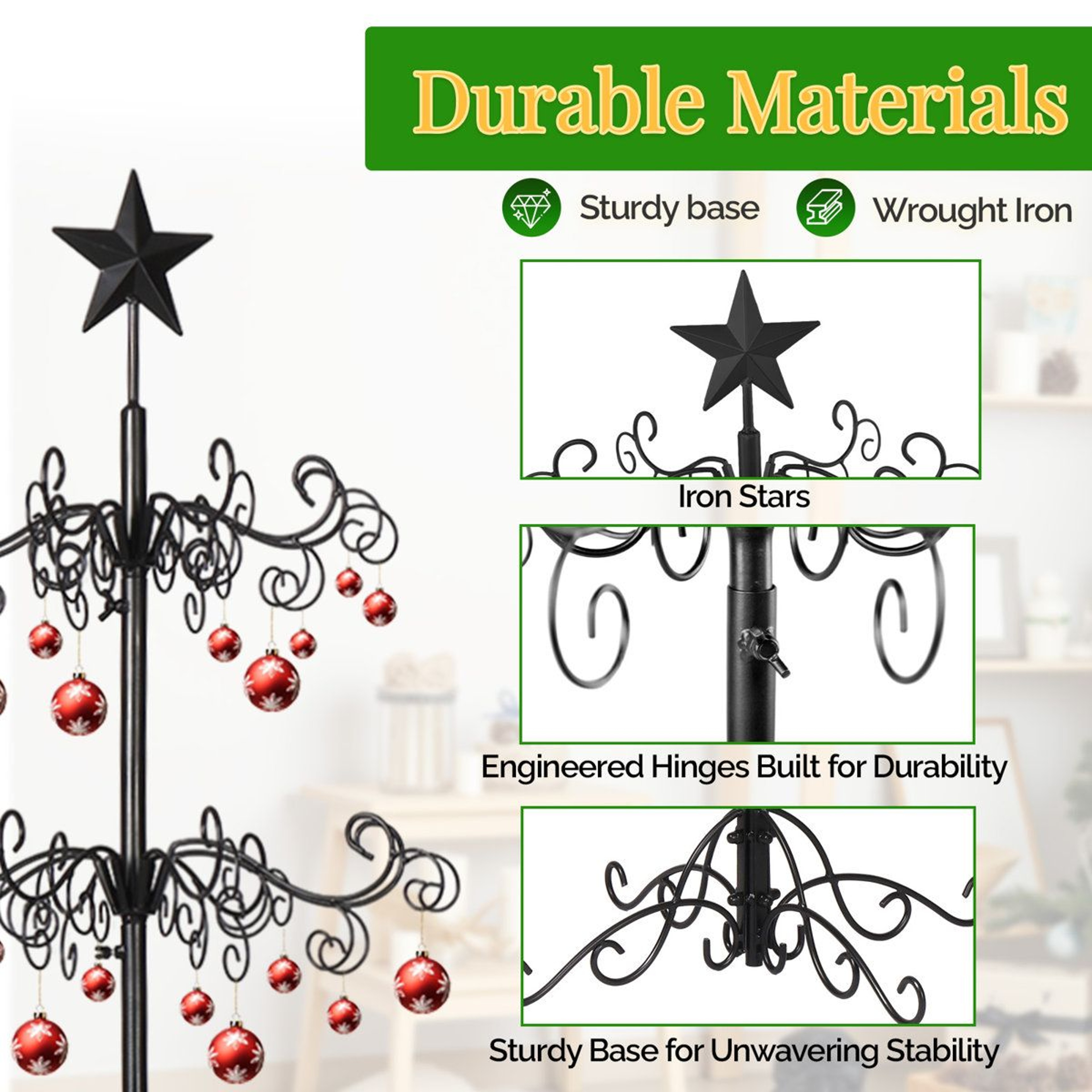 6 Ft Black Iron Christmas Tree With Star Top For DIY Holiday Decor 1