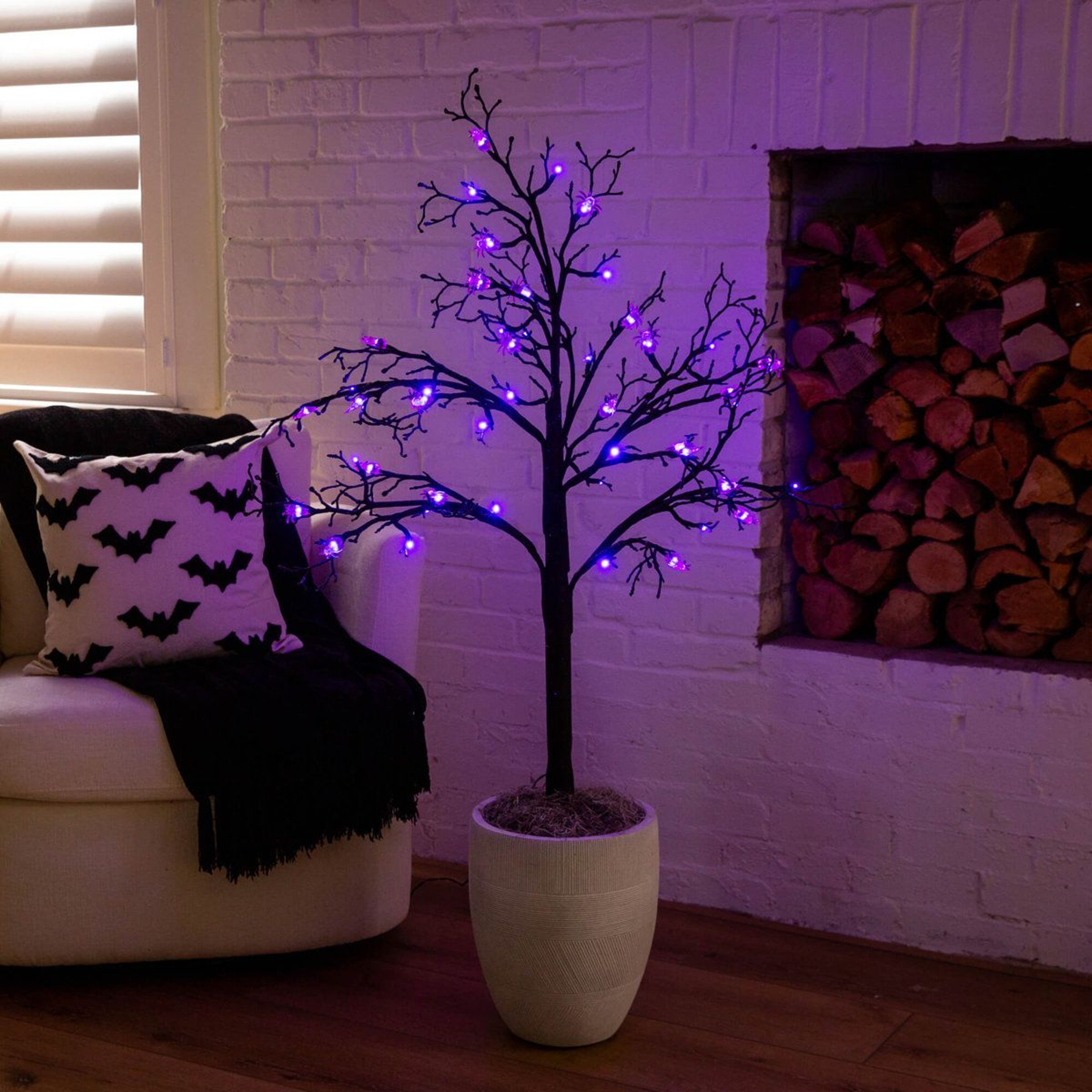 PreLit Artificial Halloween Spider Twig Tree With Purple LED Lights 2