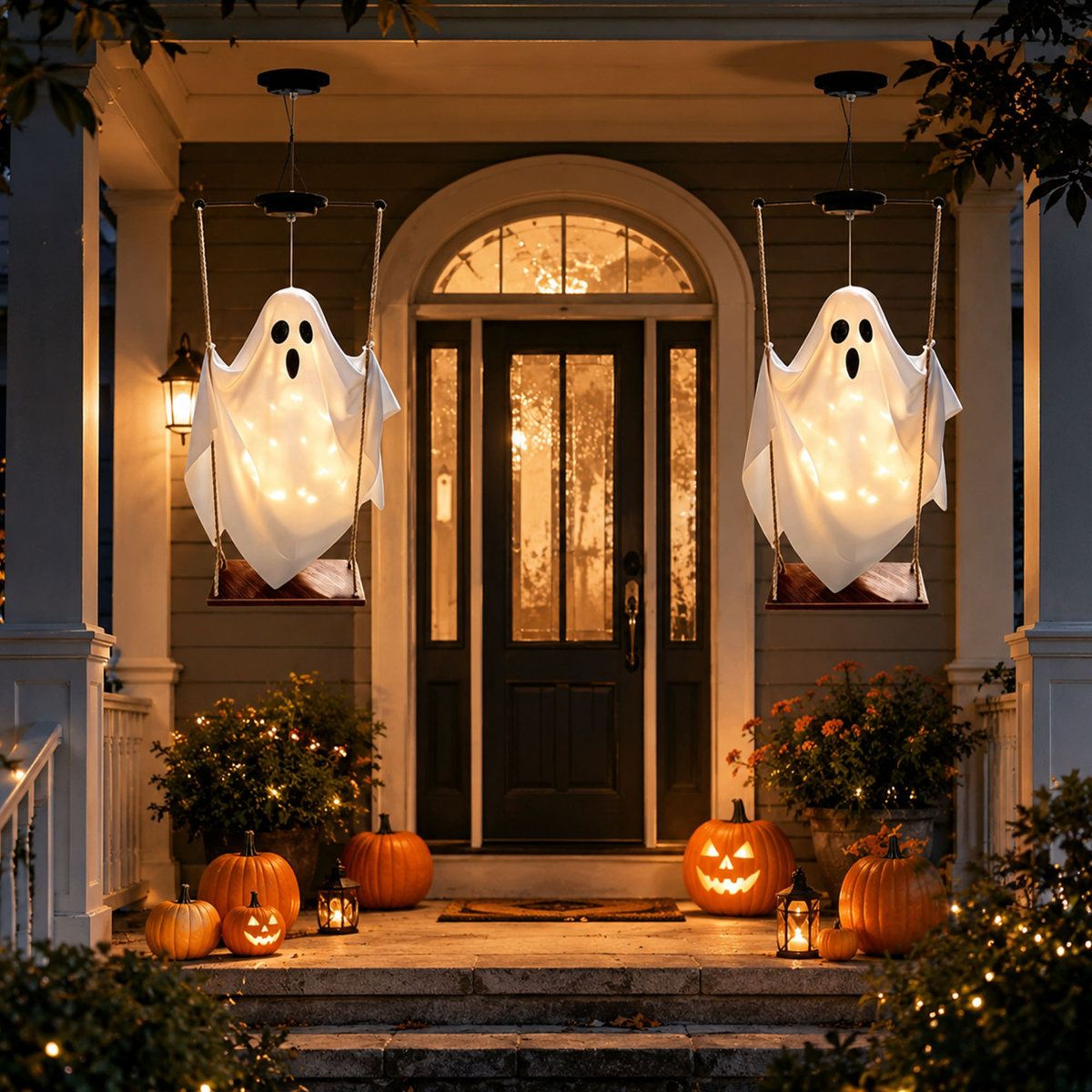 Solar Hanging Ghost Swing Halloween Decoration With LED Lights 4
