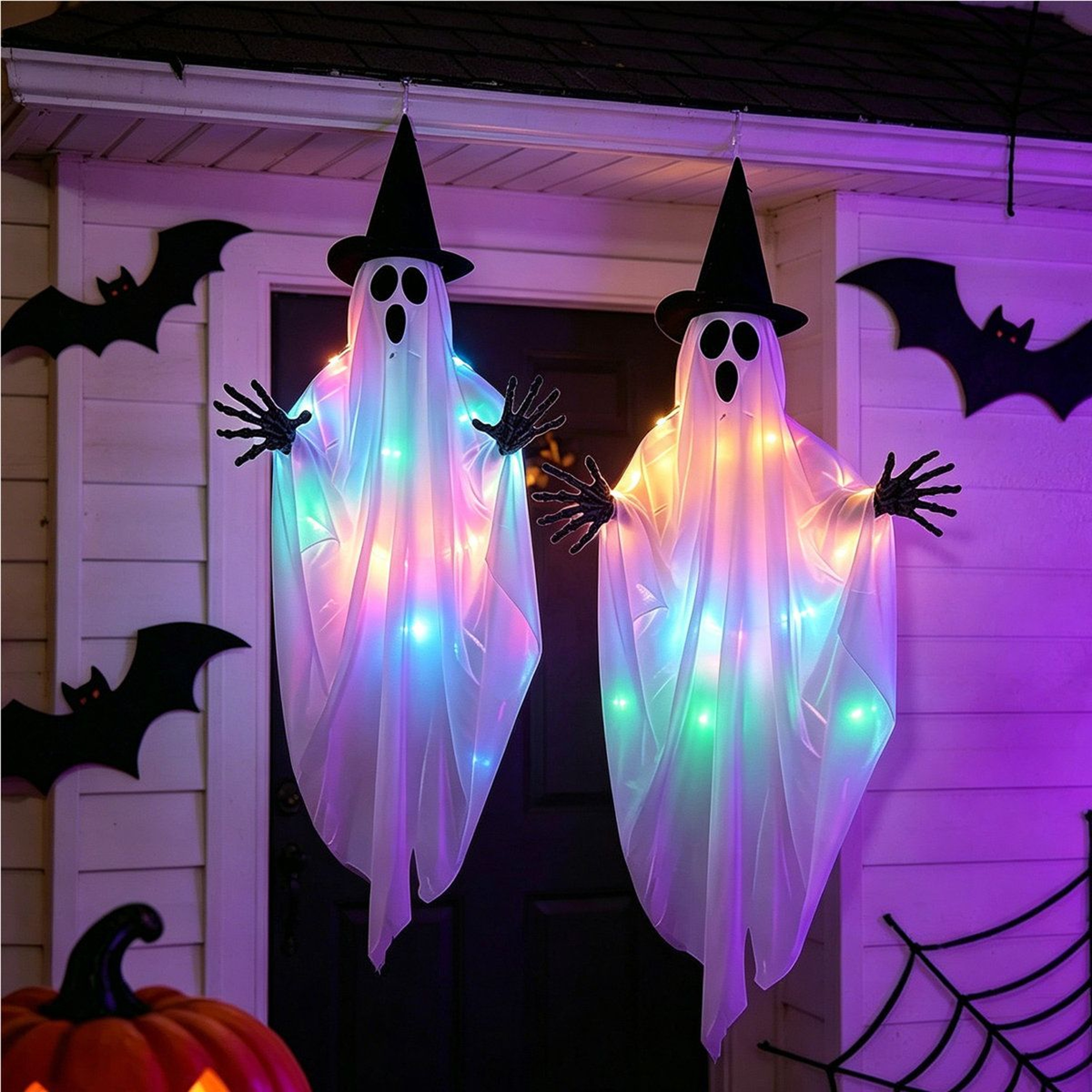 2 Pack Lighted Halloween Hanging Ghost Decorations With Adjustable Arms 10