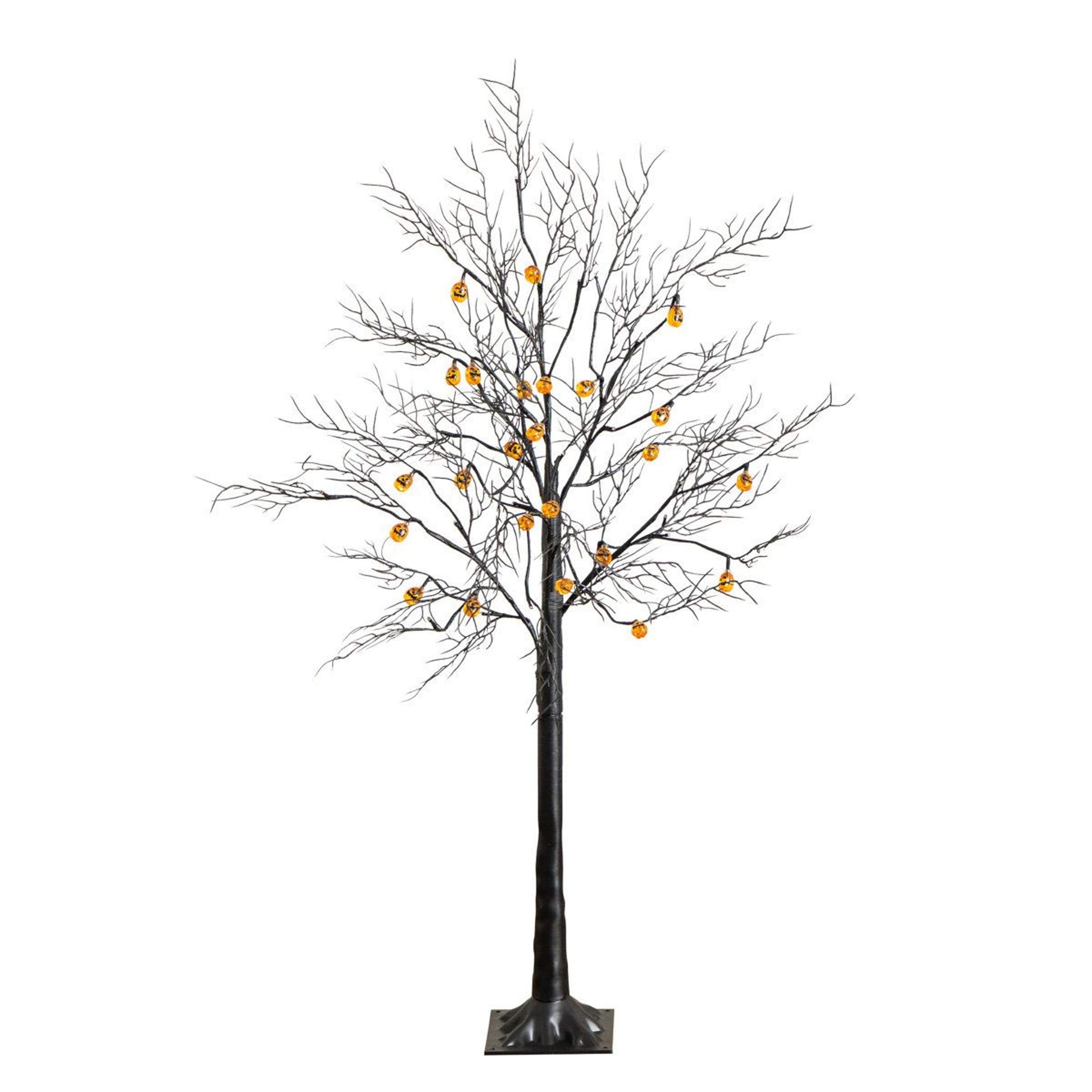 PreLit Halloween Black Twig Tree With 24 Pumpkins And 48 Orange LED Lights 0