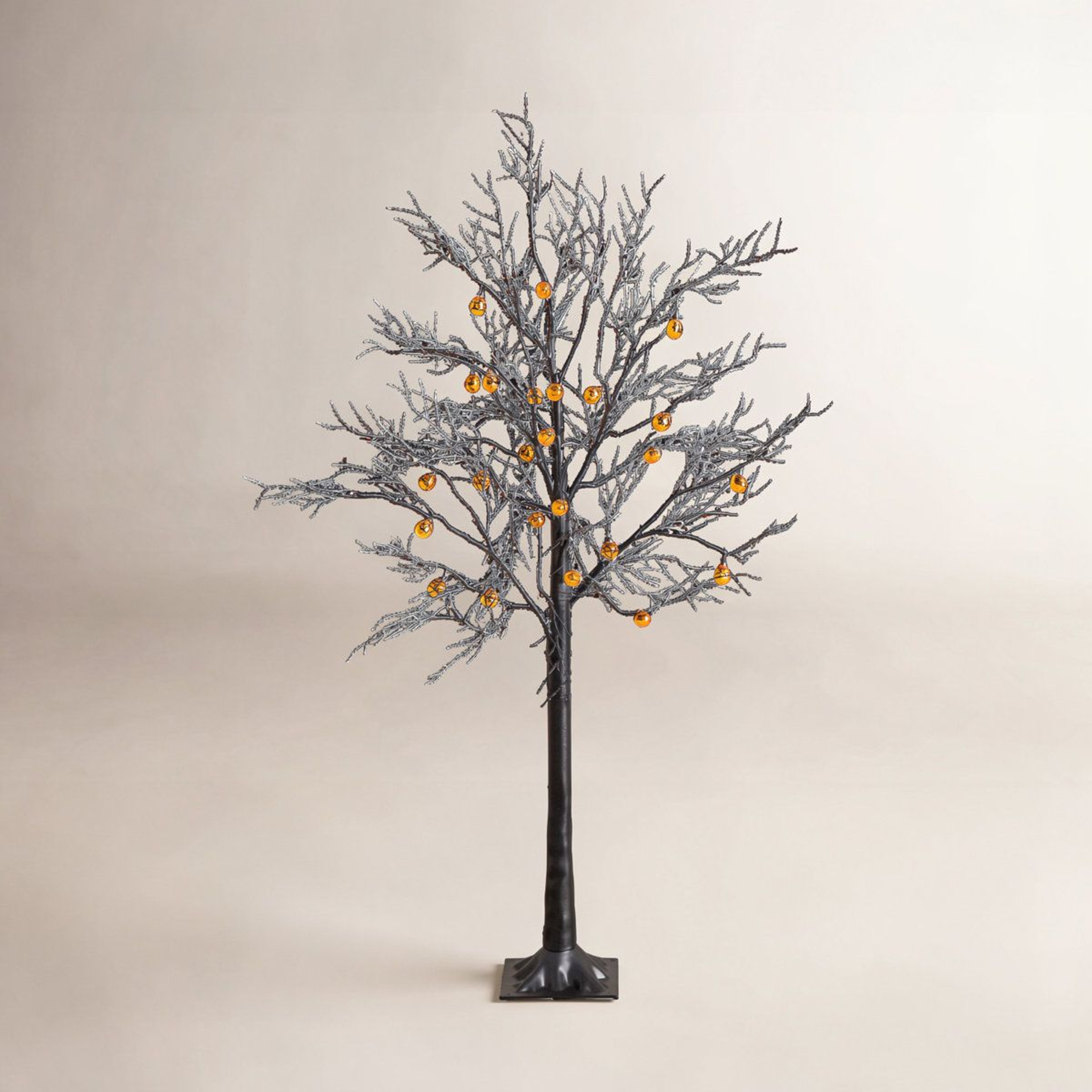 PreLit Halloween Black Twig Tree With 24 Pumpkins And 48 Orange LED Lights 1