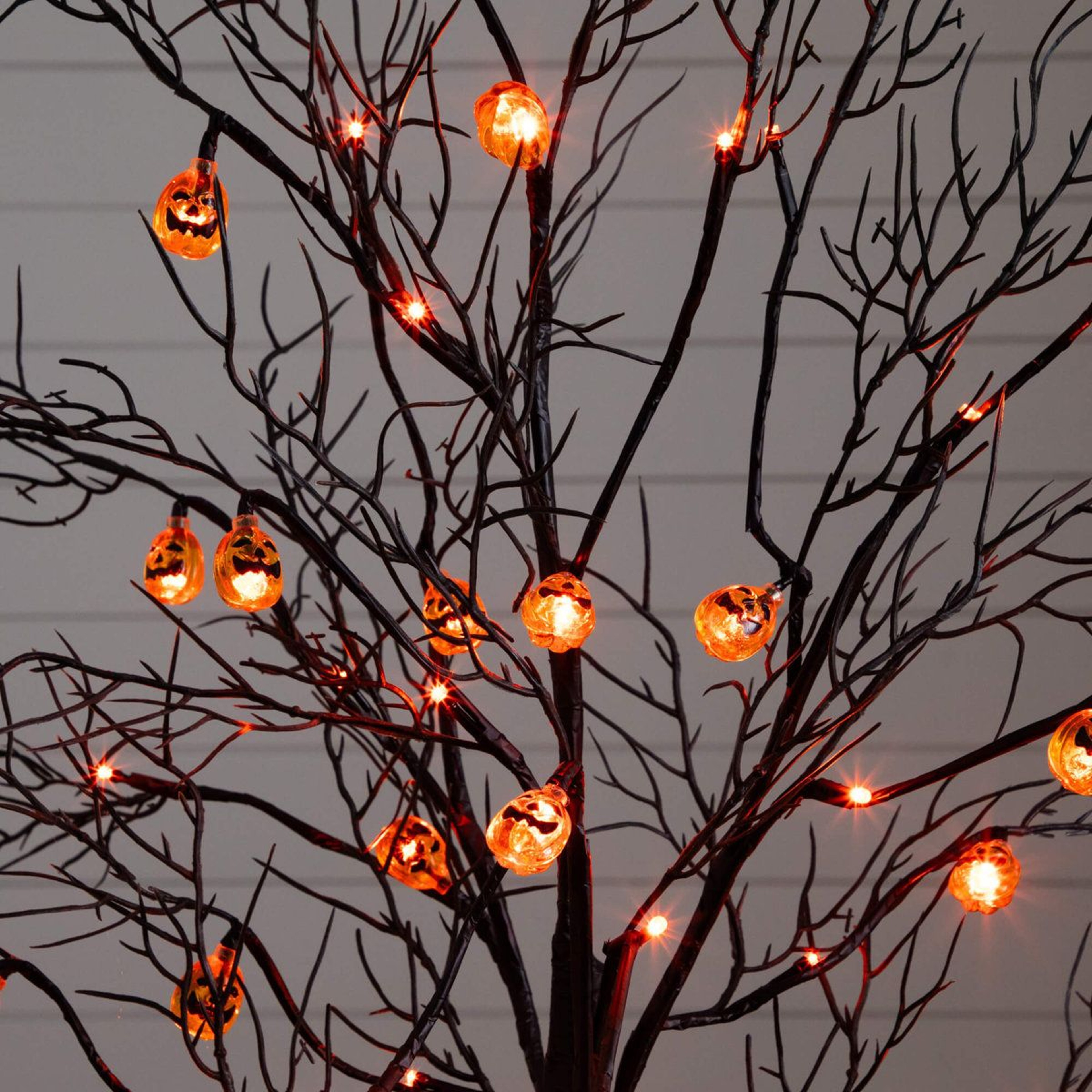PreLit Halloween Black Twig Tree With 24 Pumpkins And 48 Orange LED Lights 5