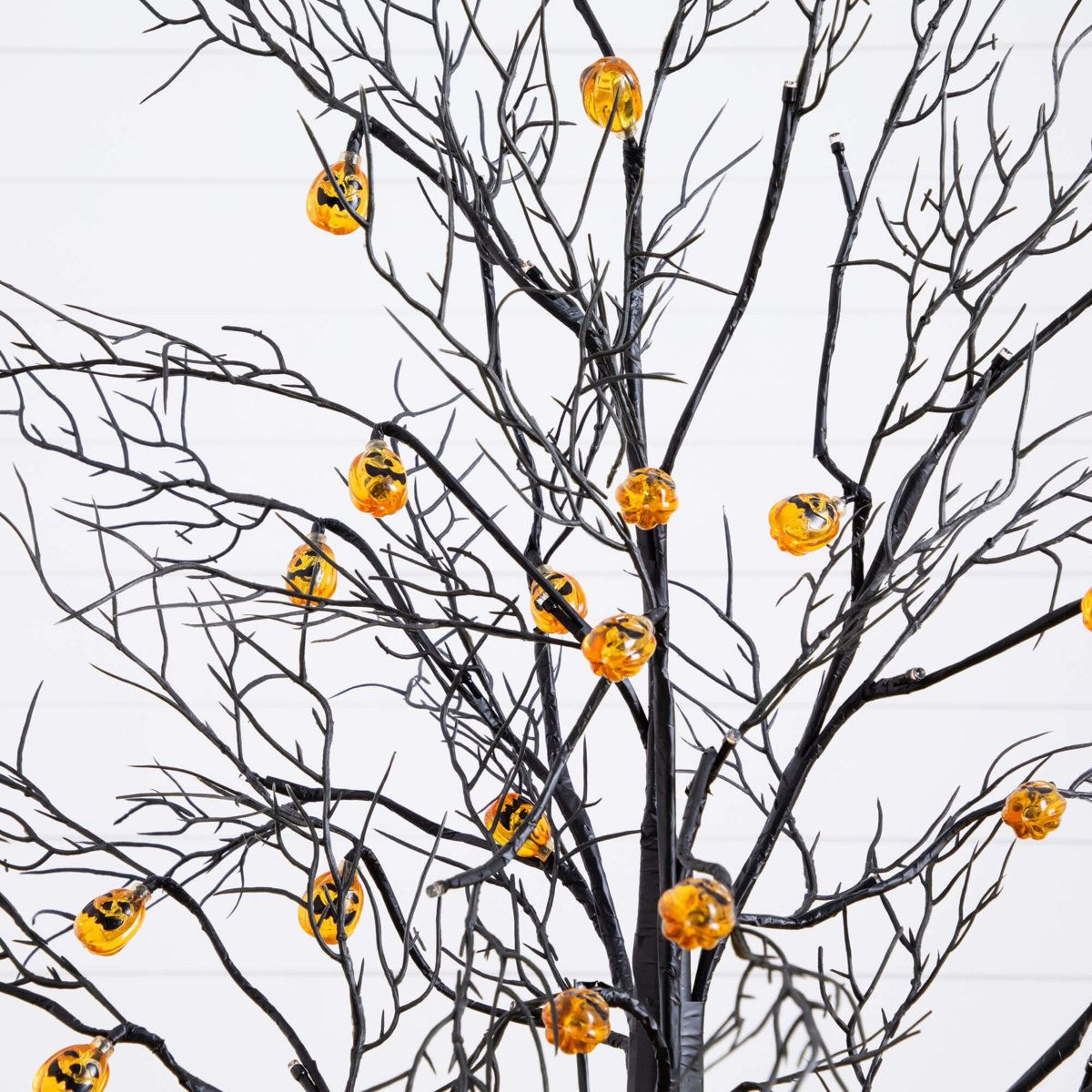 PreLit Halloween Black Twig Tree With 24 Pumpkins And 48 Orange LED Lights 8