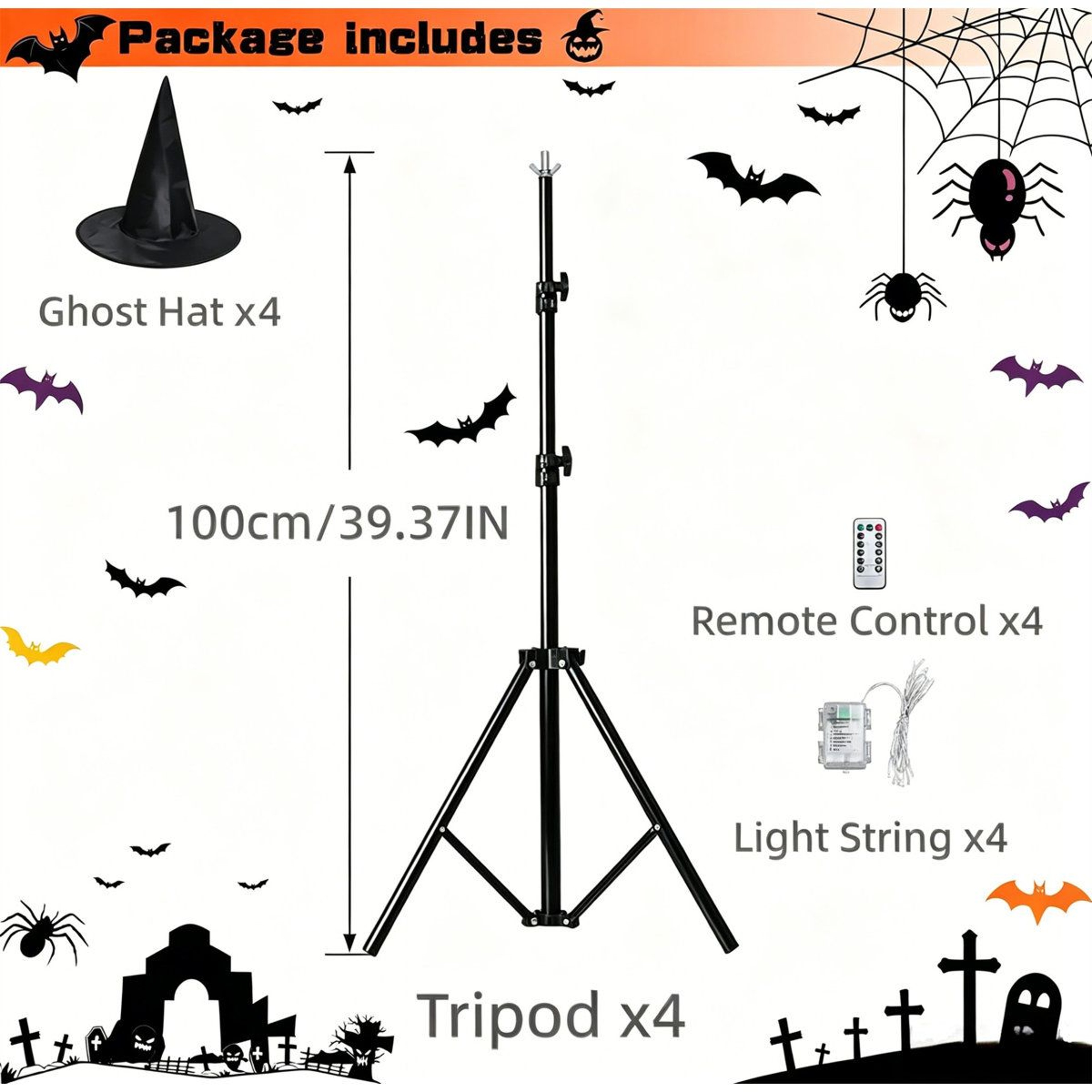 4Pack Outdoor Halloween Ghost Decorations With LED String Lights And Remote 2