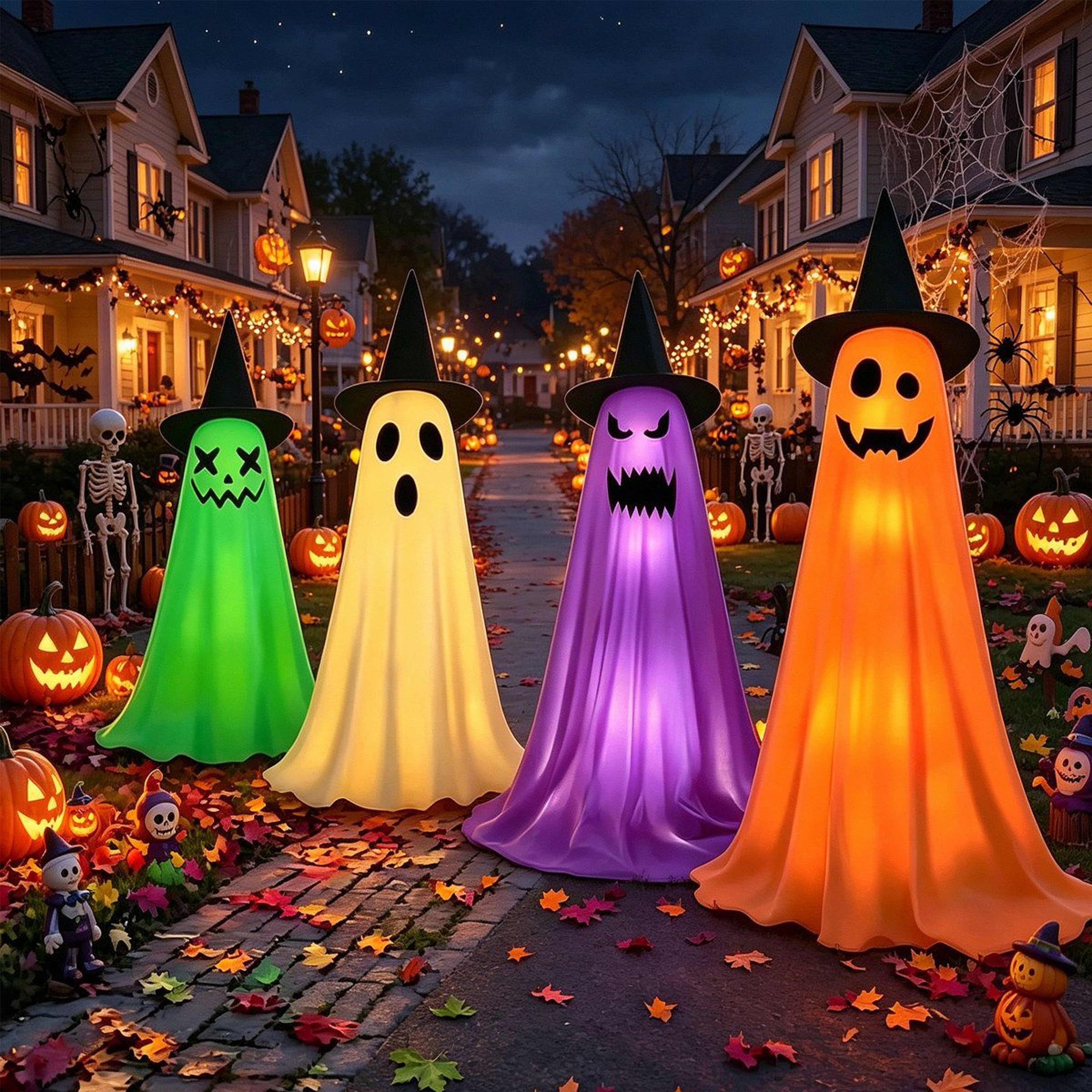 4Pack Outdoor Halloween Ghost Decorations With LED String Lights And Remote 9
