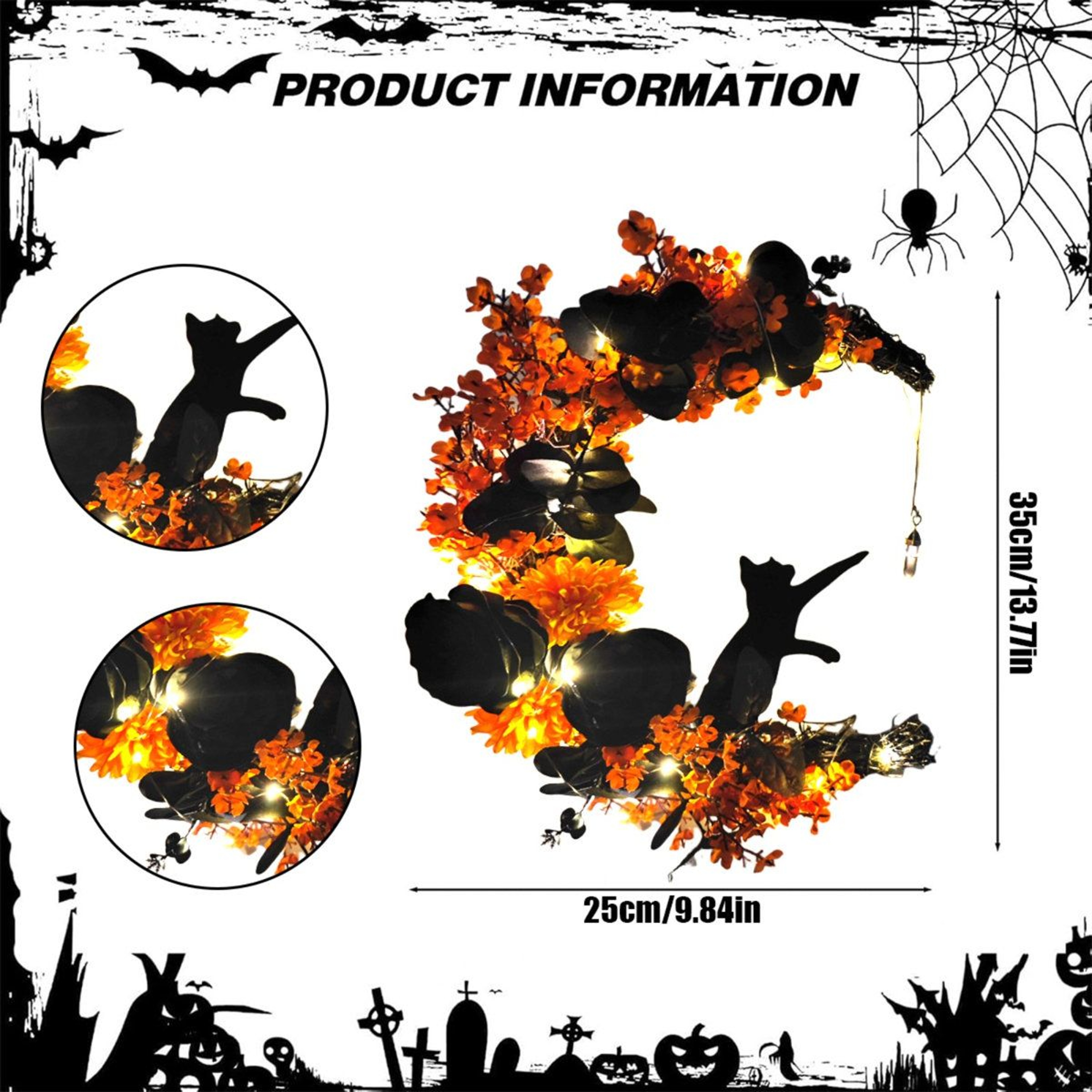 Halloween Black Inflatable Decoration With White LED Lights 3