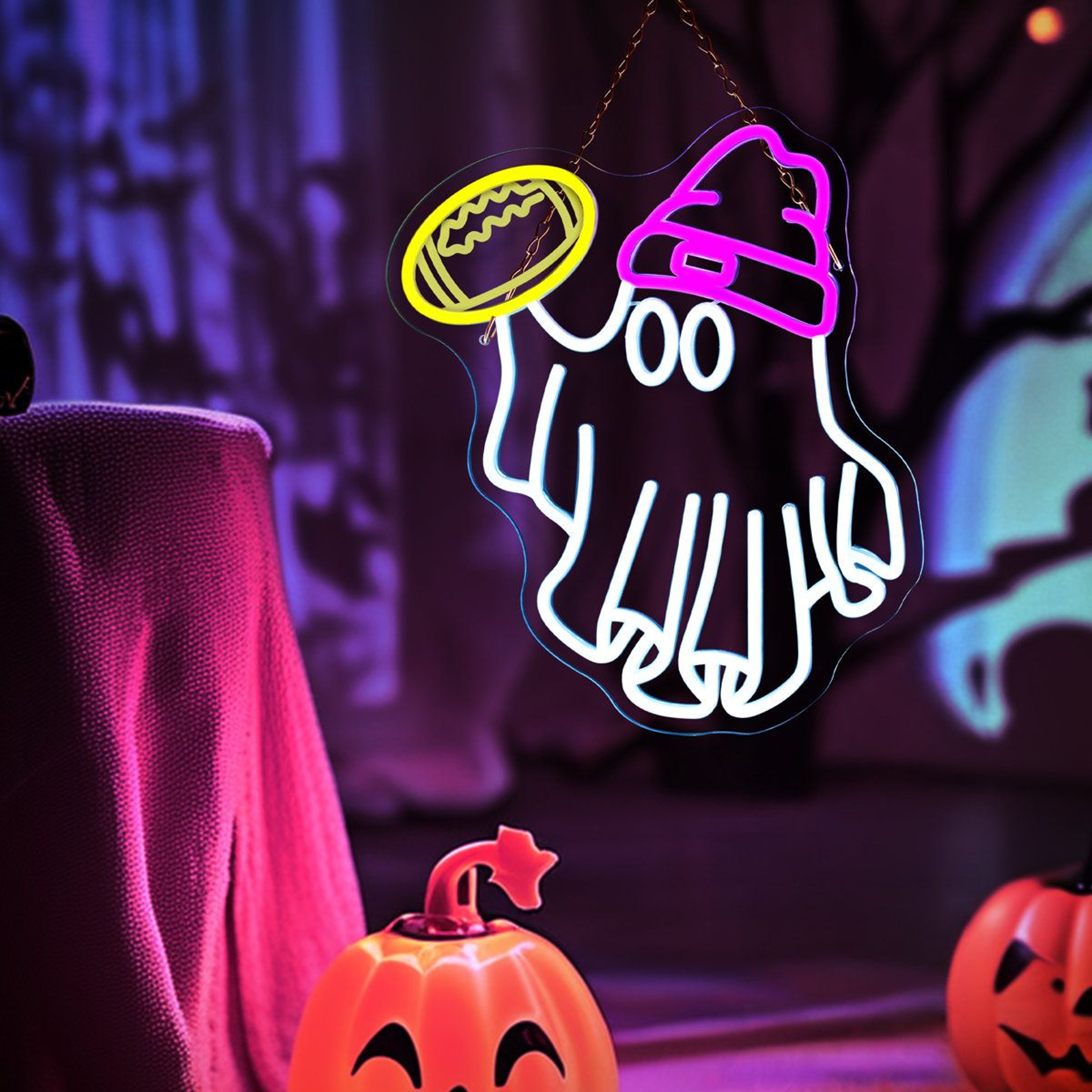 Halloween Ghost Football Neon Lighted Sign With 6 Adjustable Brightness Levels 10