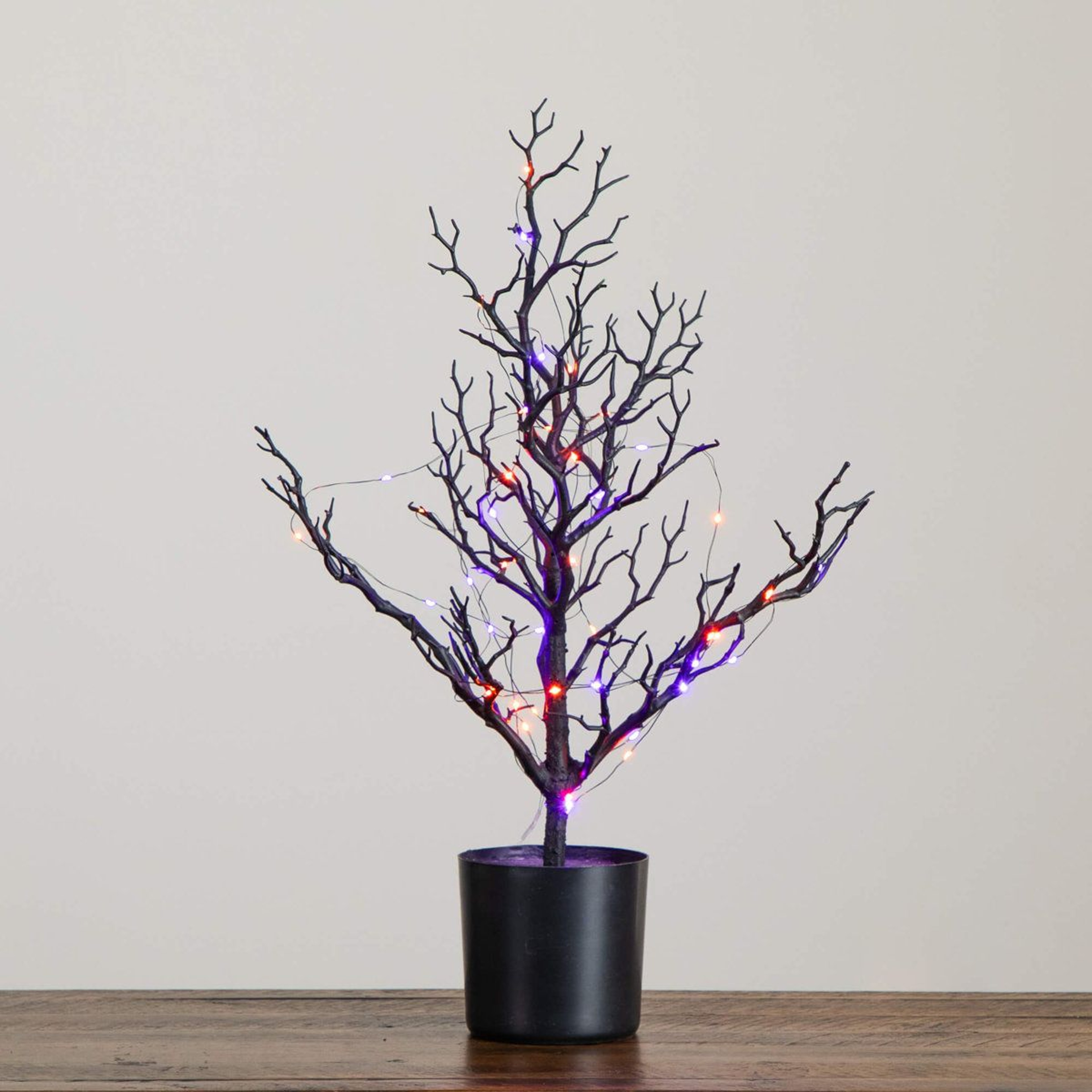 2 Ft PreLit Halloween Black Twig Tree With Orange And Purple LED Lights 7